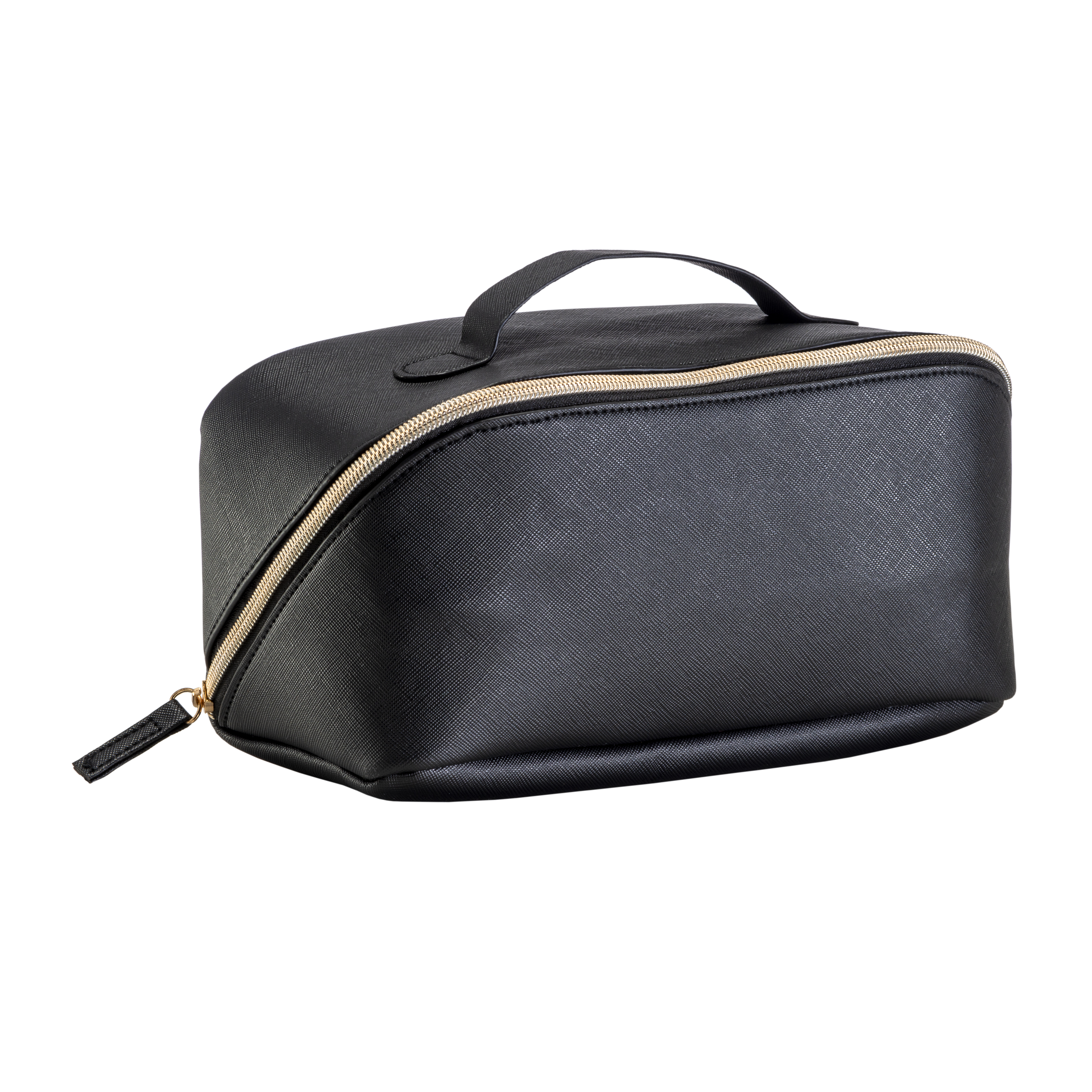 PU travel beauty case. Features zippered closure Black