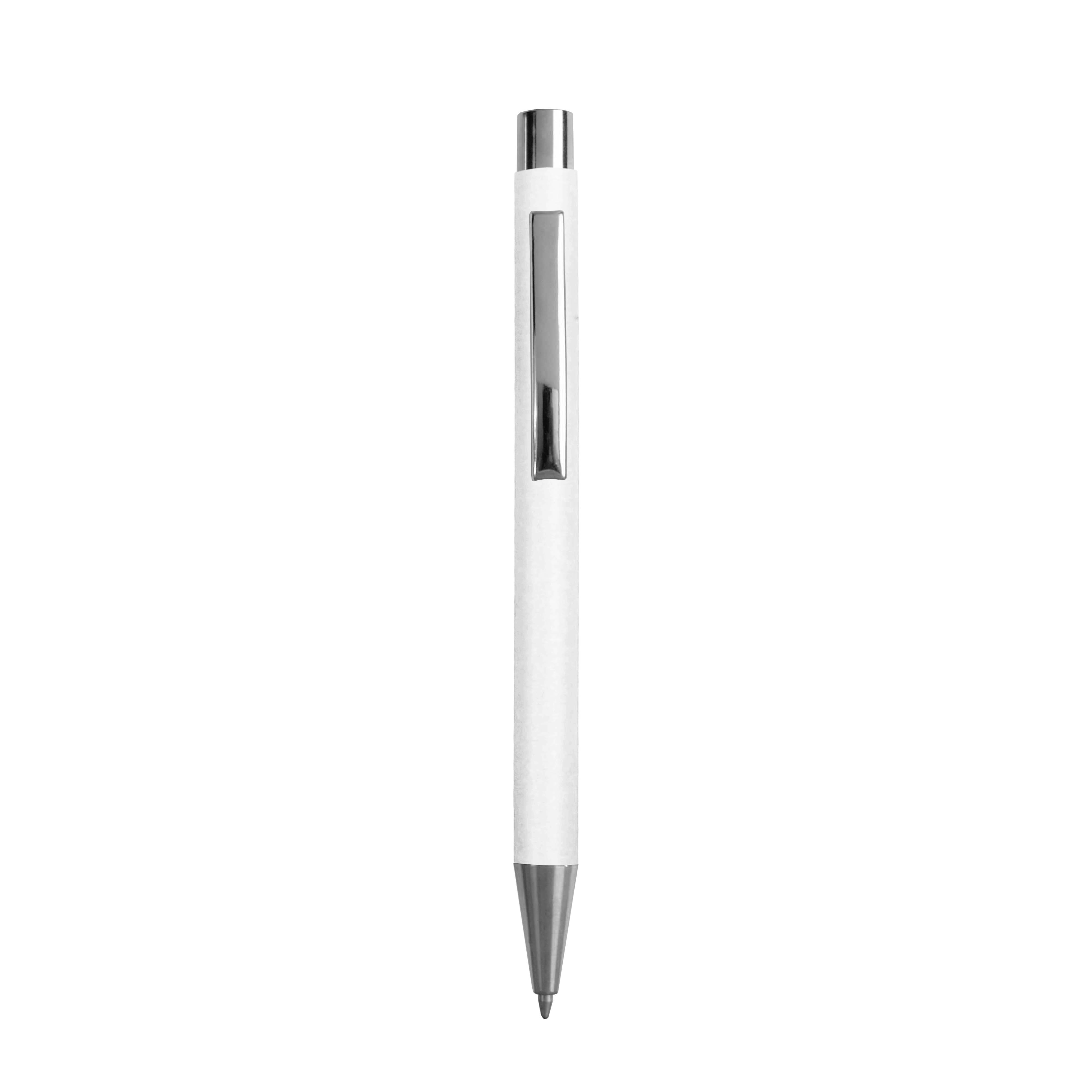 Recycled paper snap pen, chrome-plated details and metal clip White