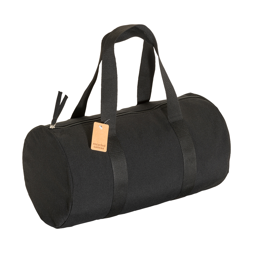 280 g/m2 recycled cotton sports/travel duffle bag Black