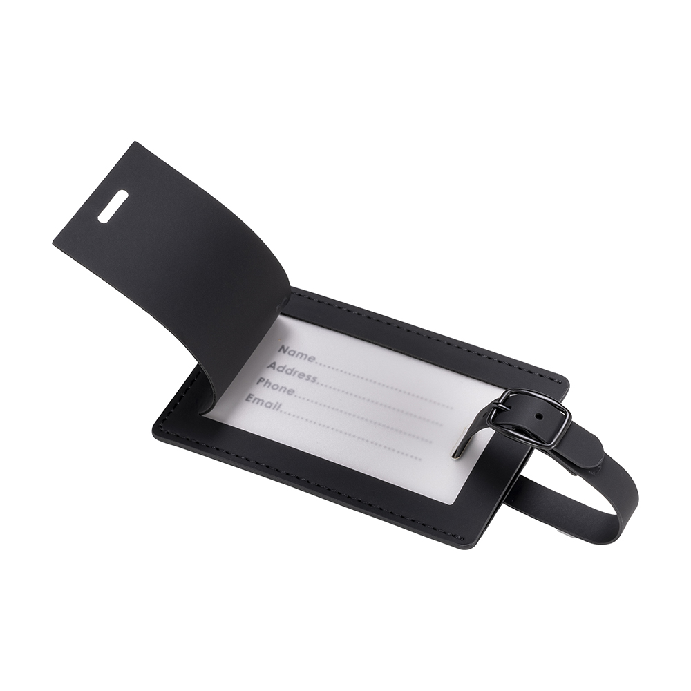 Soft PU luggage label. With inside card for name and contact information Black