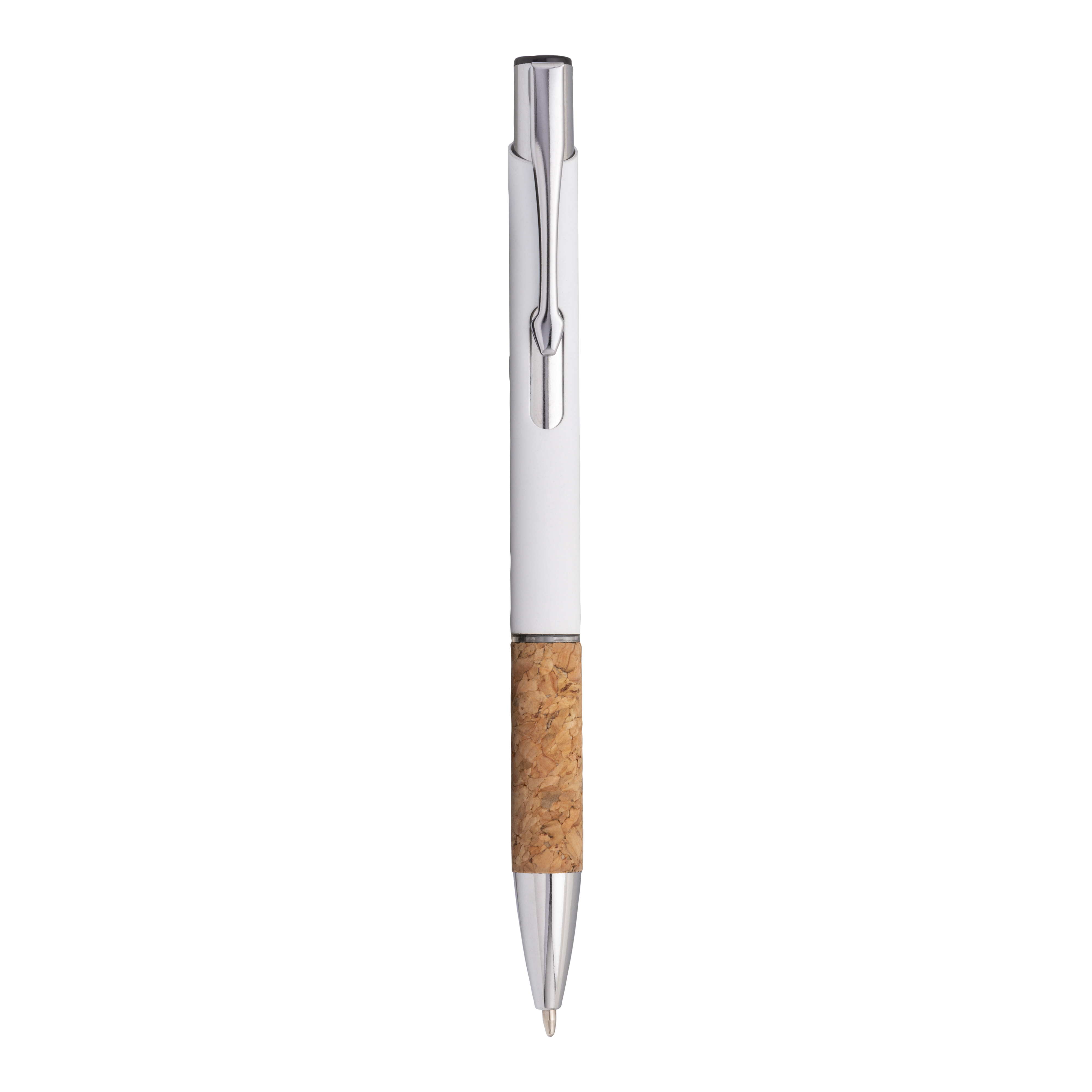 Rubberized alluminium snap pen, cork grip and chrome-plated details White