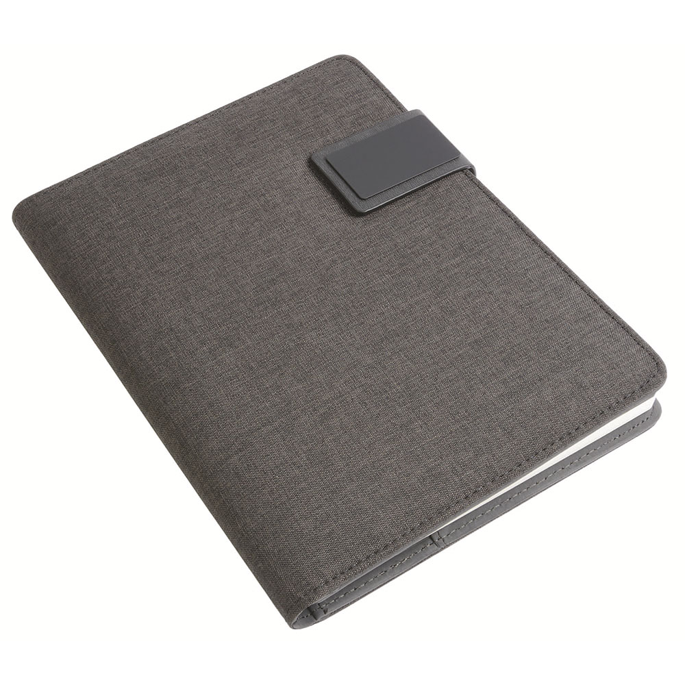 Melange fabric notebook and tech organiser with ruled notebook included (A5) Black