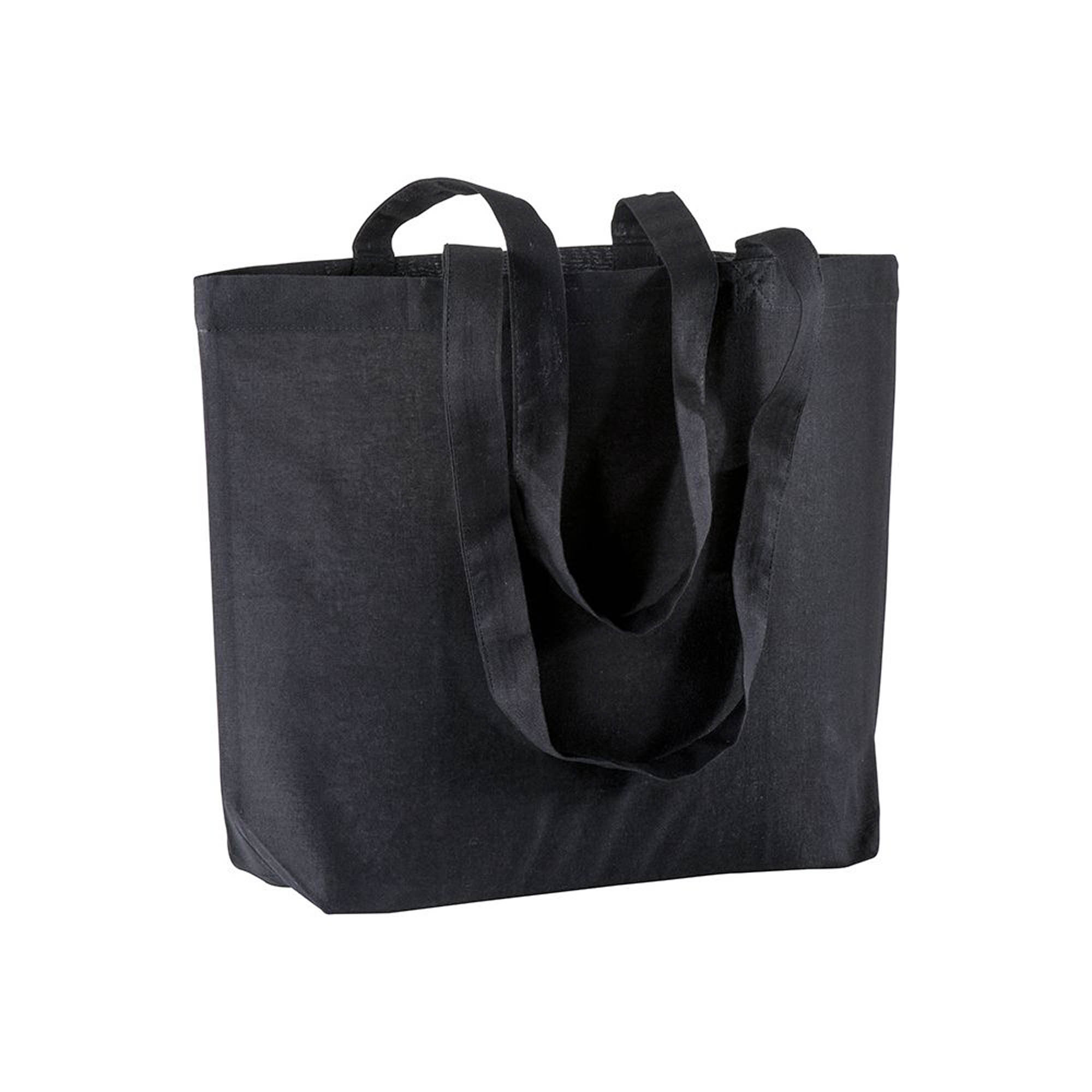 120 g/m2 cotton shopping bag, long handles and bottom gusset Black