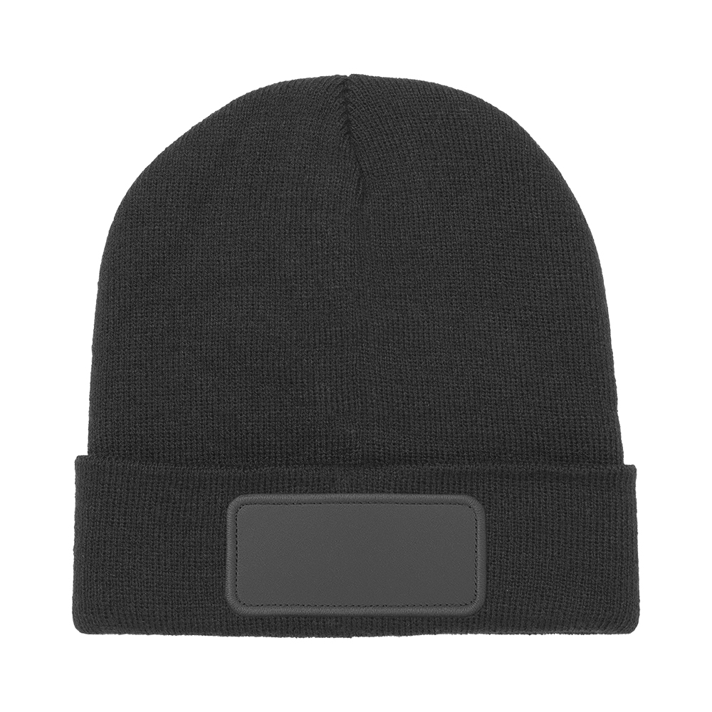 Cap made of 65 g/pz stretch acrylic knit. With lapels and label for personalization Black