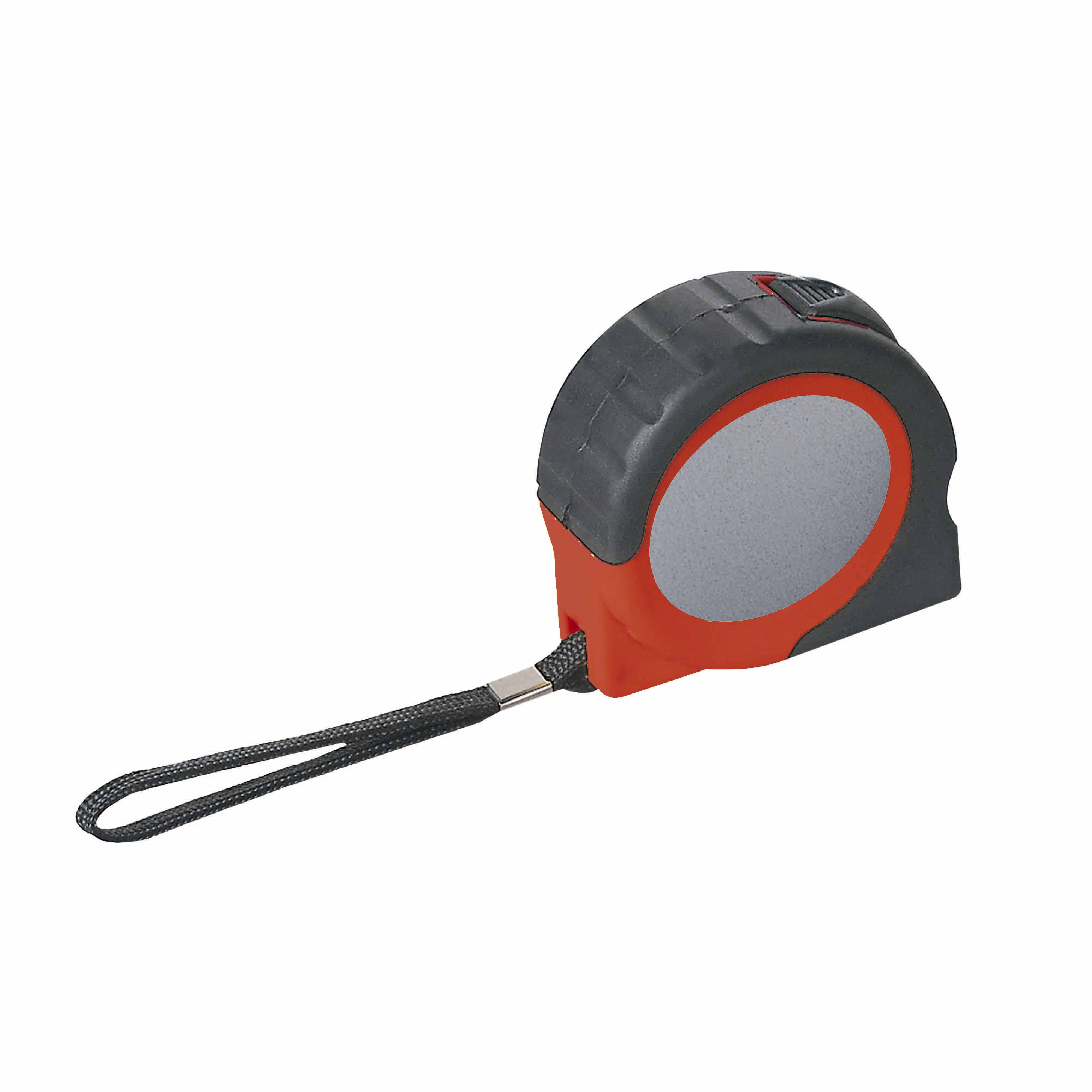 ABS 5-metre quick-release tape measure with lock button, rubber grip and belt clip Black-red