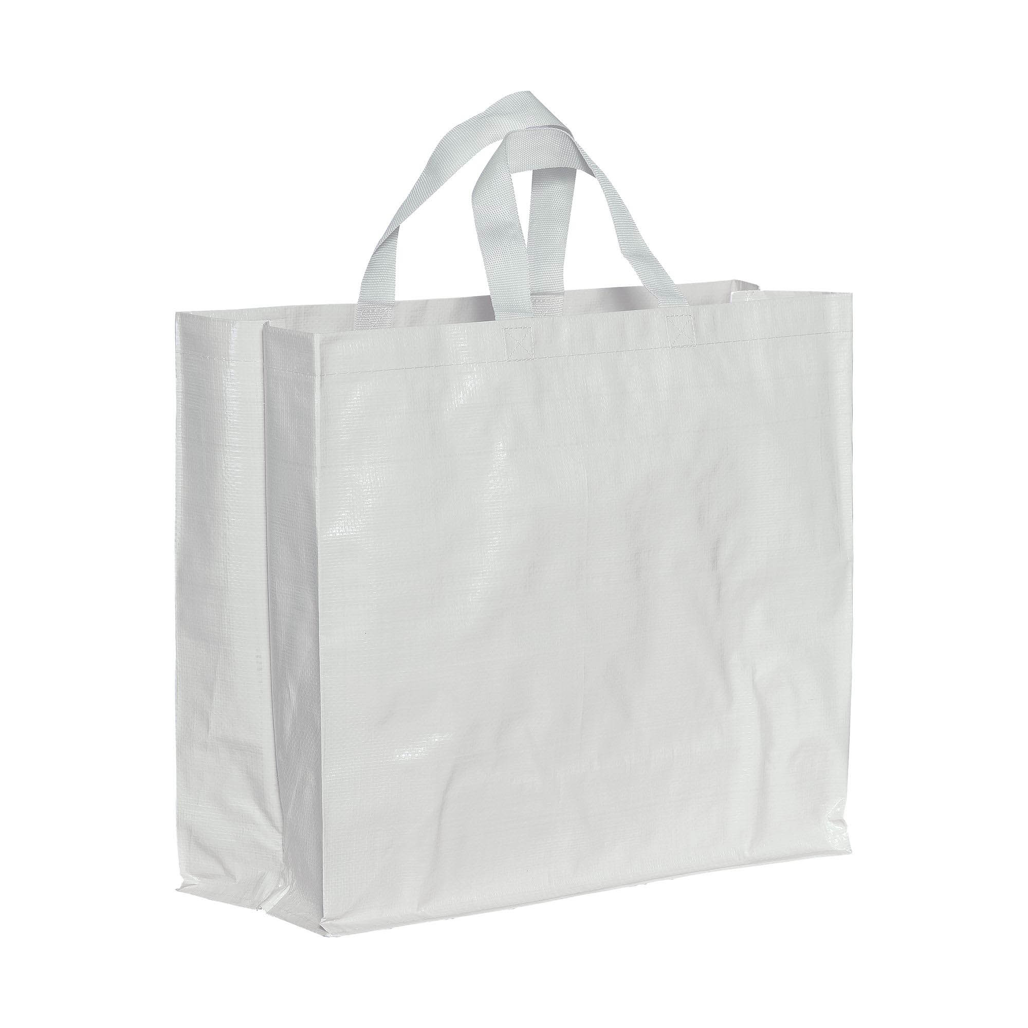 Recycled laminated 120 g/m2 PP shopping bag with gusset and short  handles White