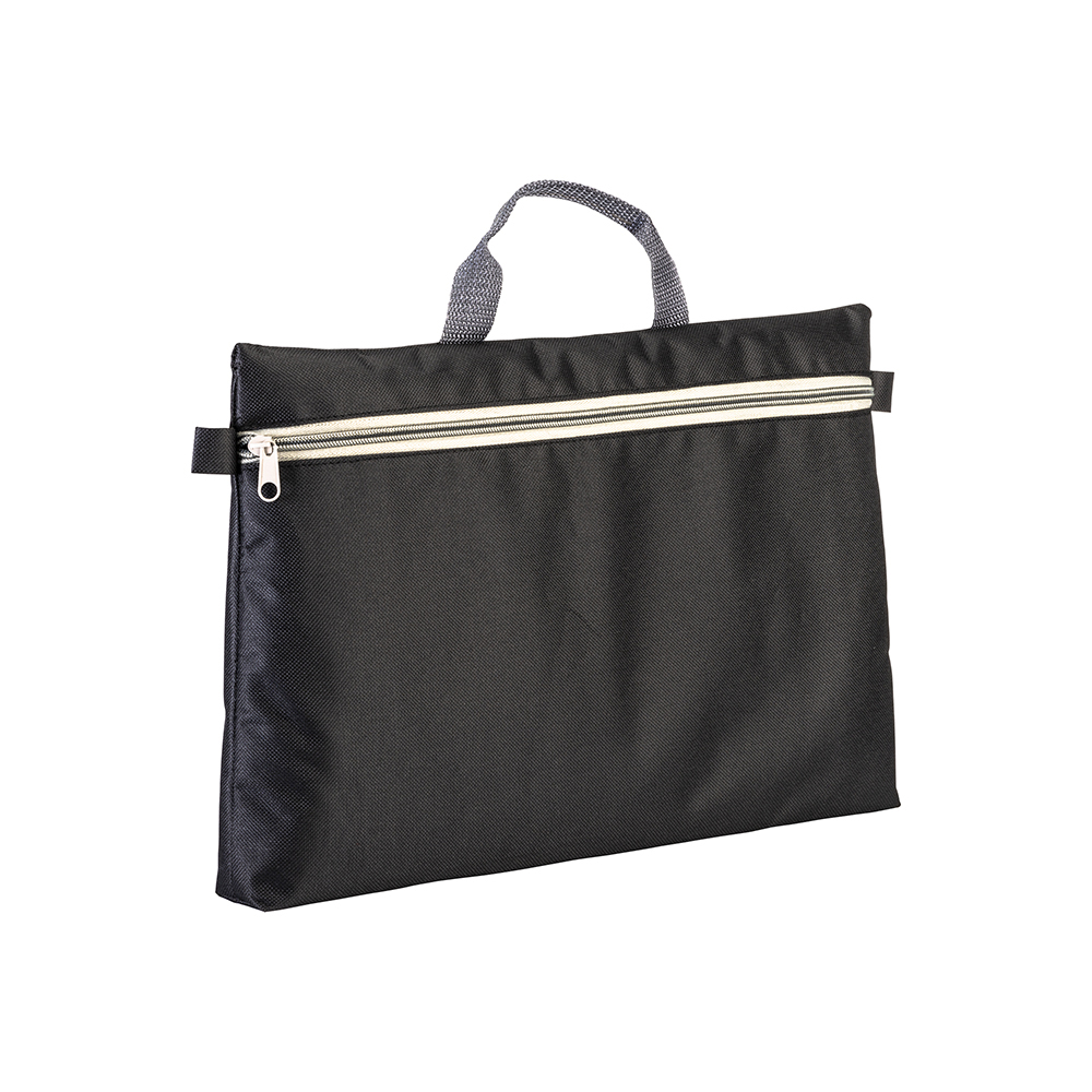 600d polyester document folder, with handle and zipper closure Black