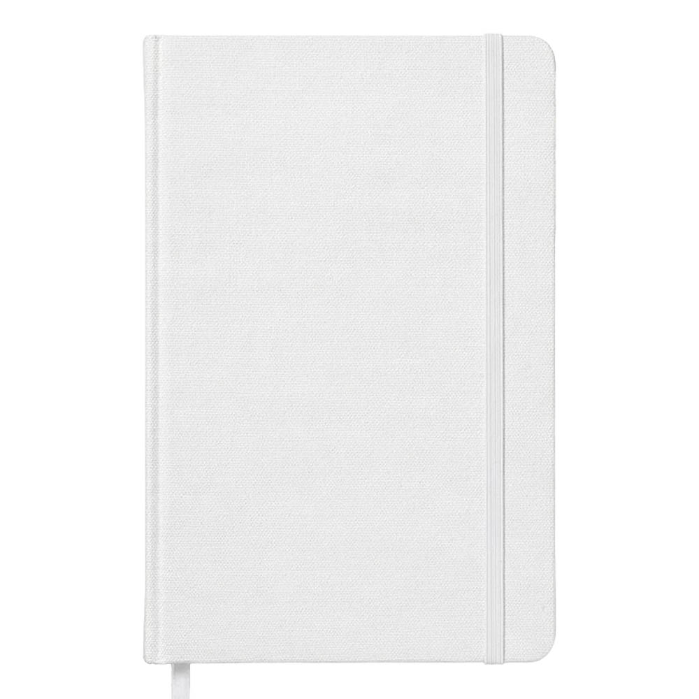 Notebook with hard cover in R-PET. Elastic closure band and satin ribbon bookmark White