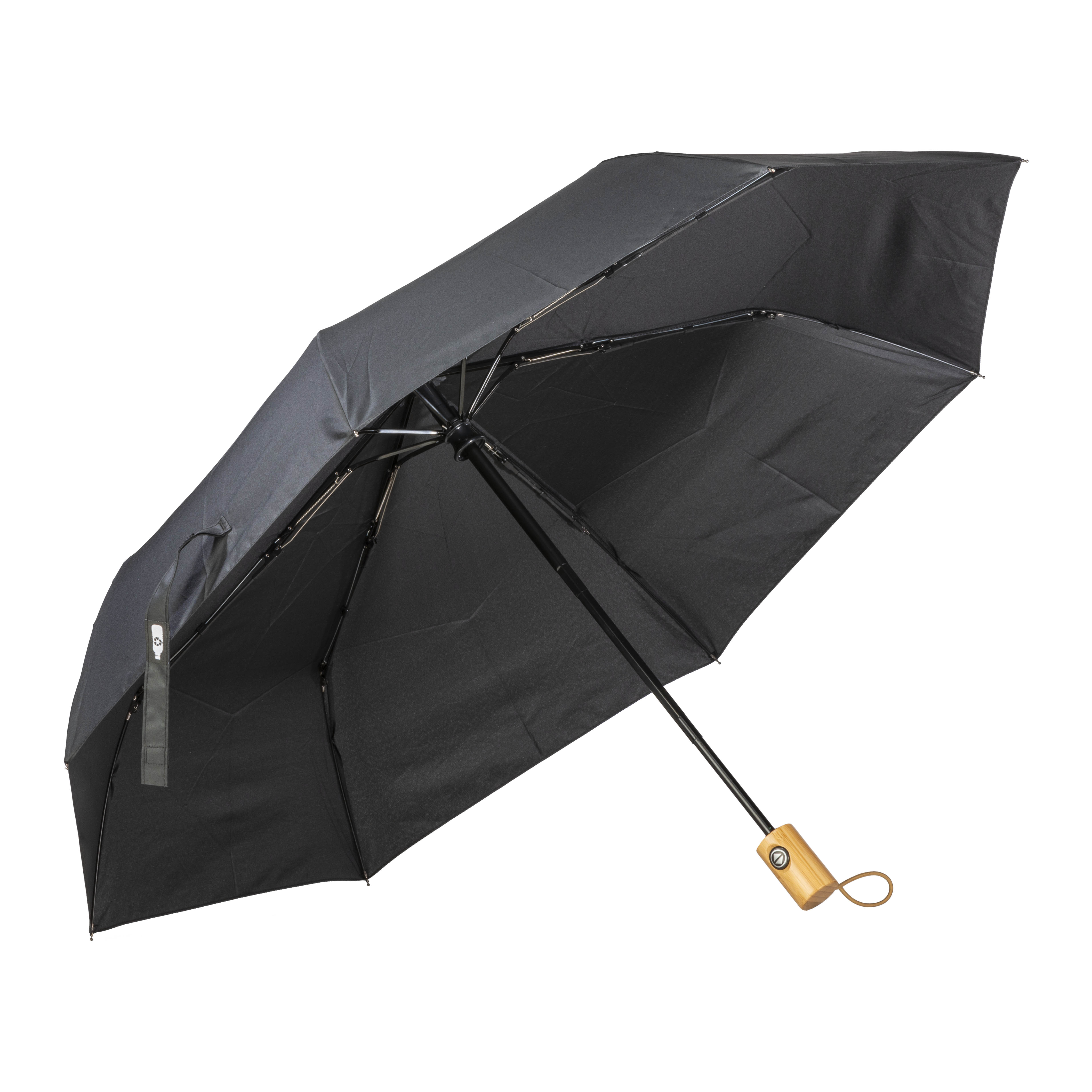 R-PET mini automatic umbrella with bamboo handle Black