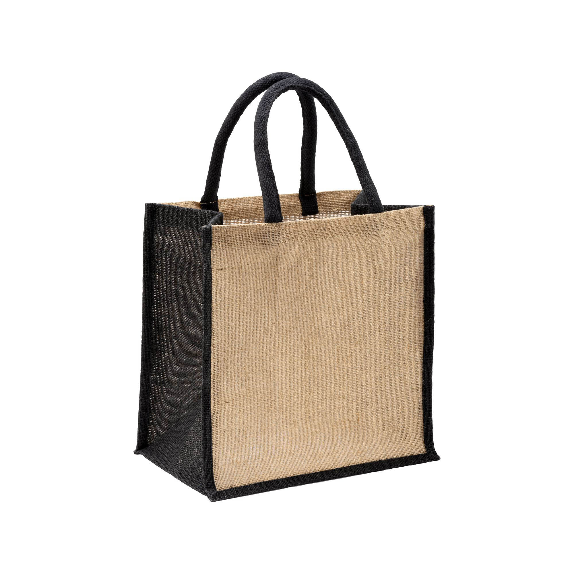 Mini jute shopping bag with colored handles and inserts Black