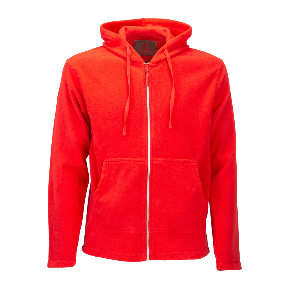 Full-zip microfleece (180 g/m2) men hoodie with 2 kangaroo pockets. Sizes: S/M/L/XL/XXL Red L