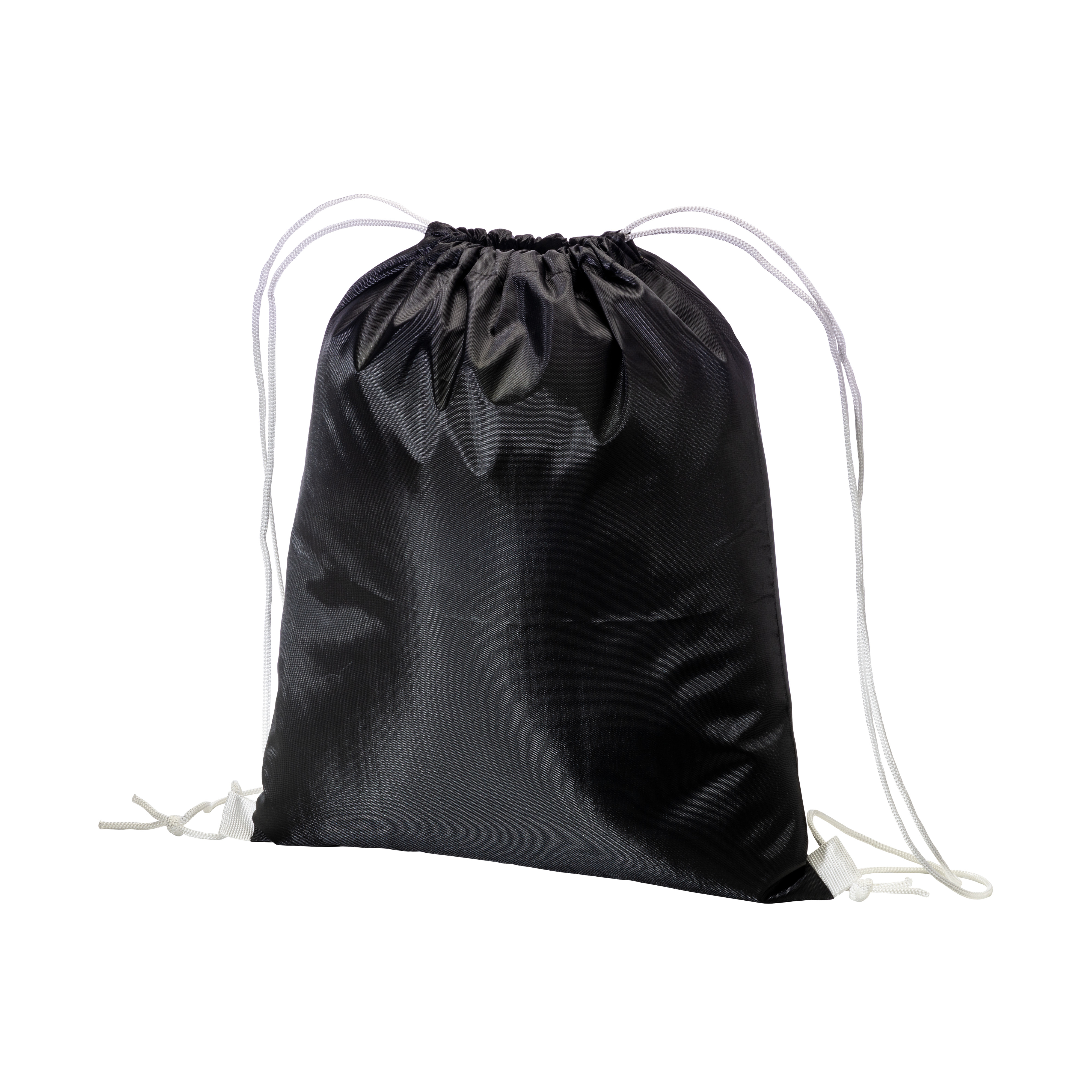 210T black polyester backpack with choke closure and colored cords White