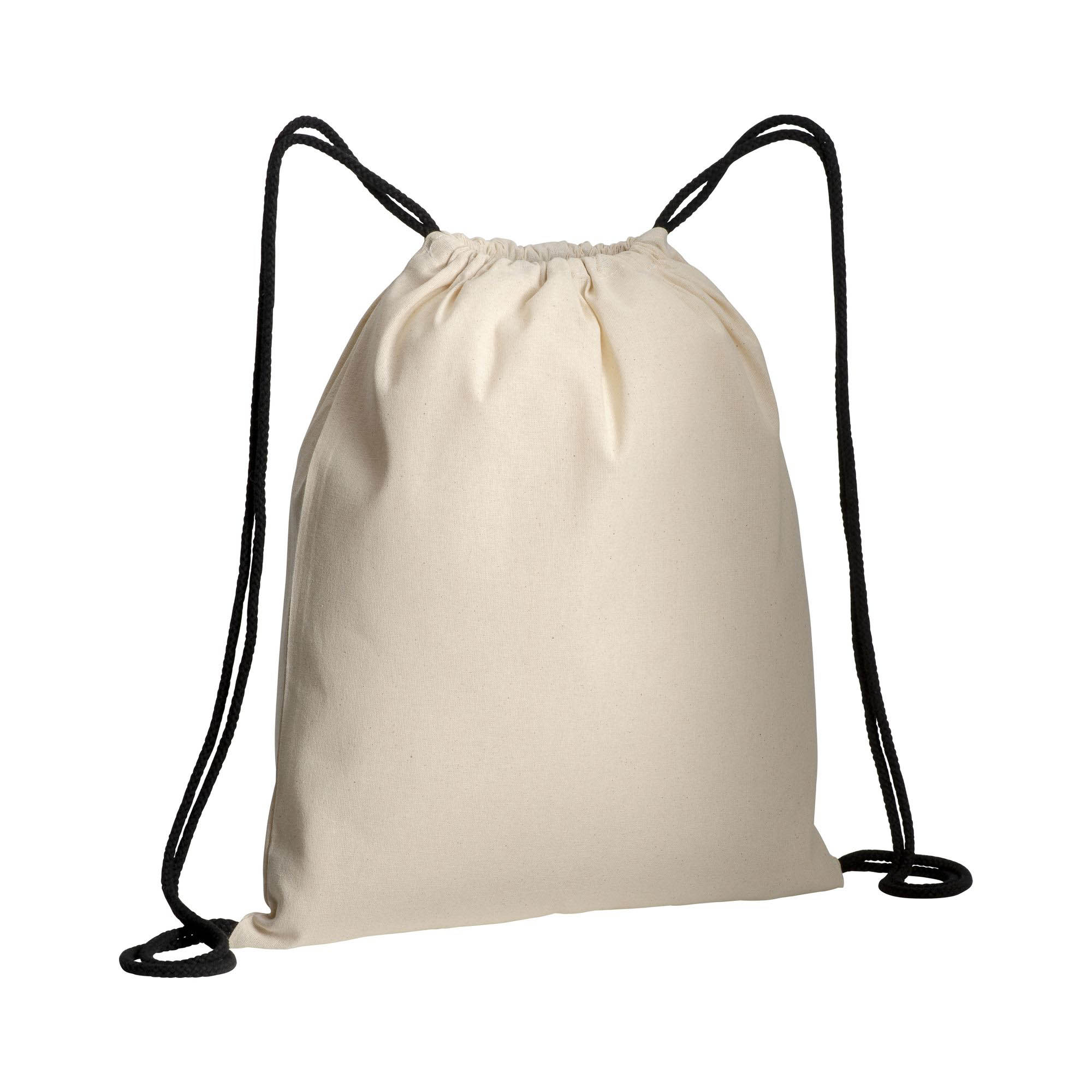 Natural cotton drawstring backpack with colored corners Black