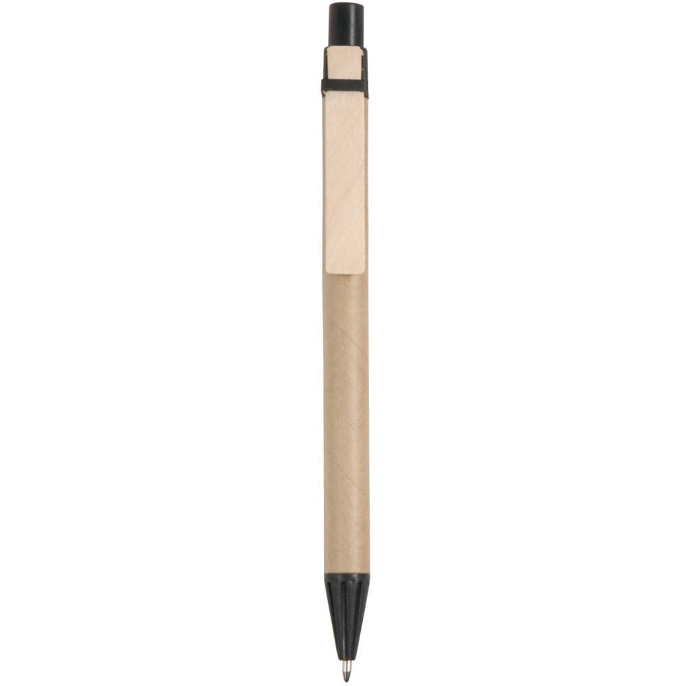 Recycled paper snap pen, coloured PP and wheat straw details, wooden clip Black
