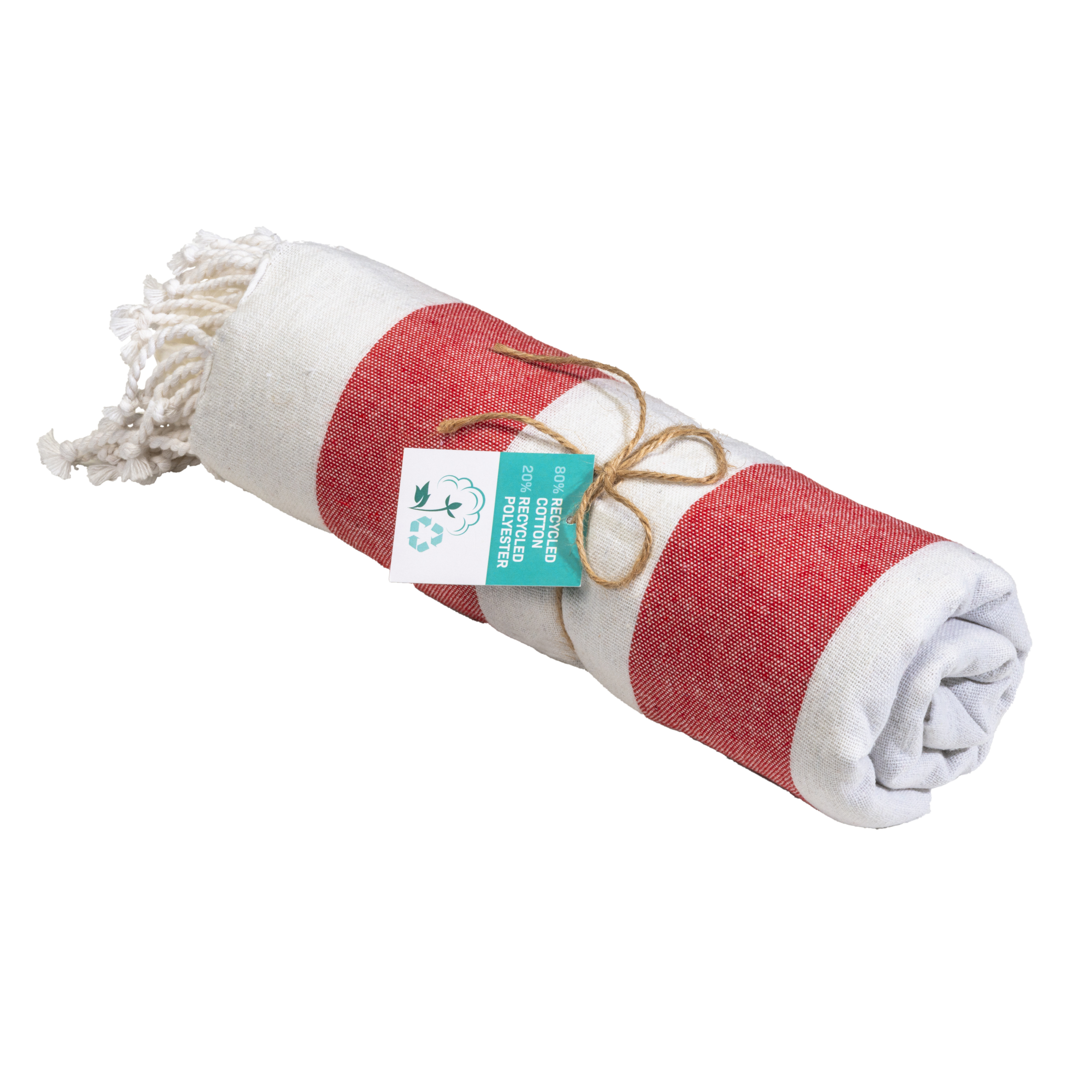 Recycled cotton fringed beach towel, size 90x170 cm Red