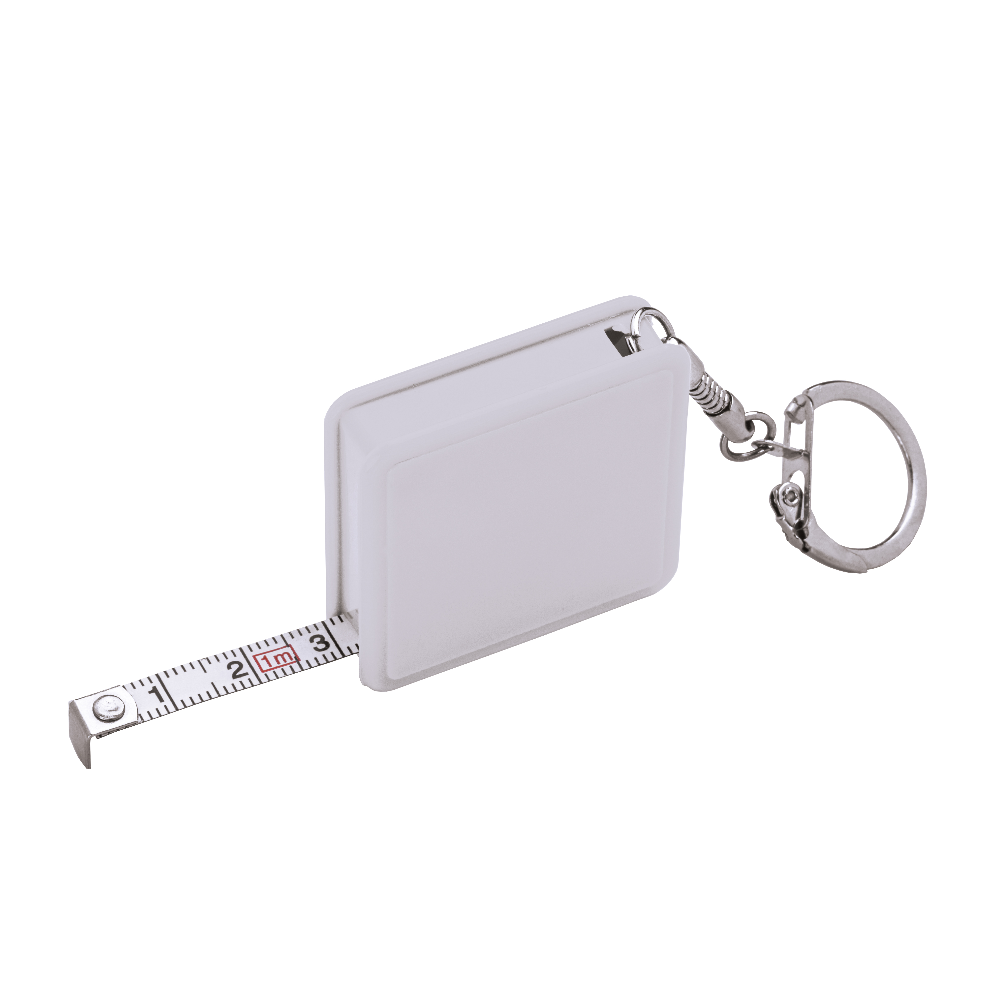 Key ring with retractable flexible tape measure, 1 m White