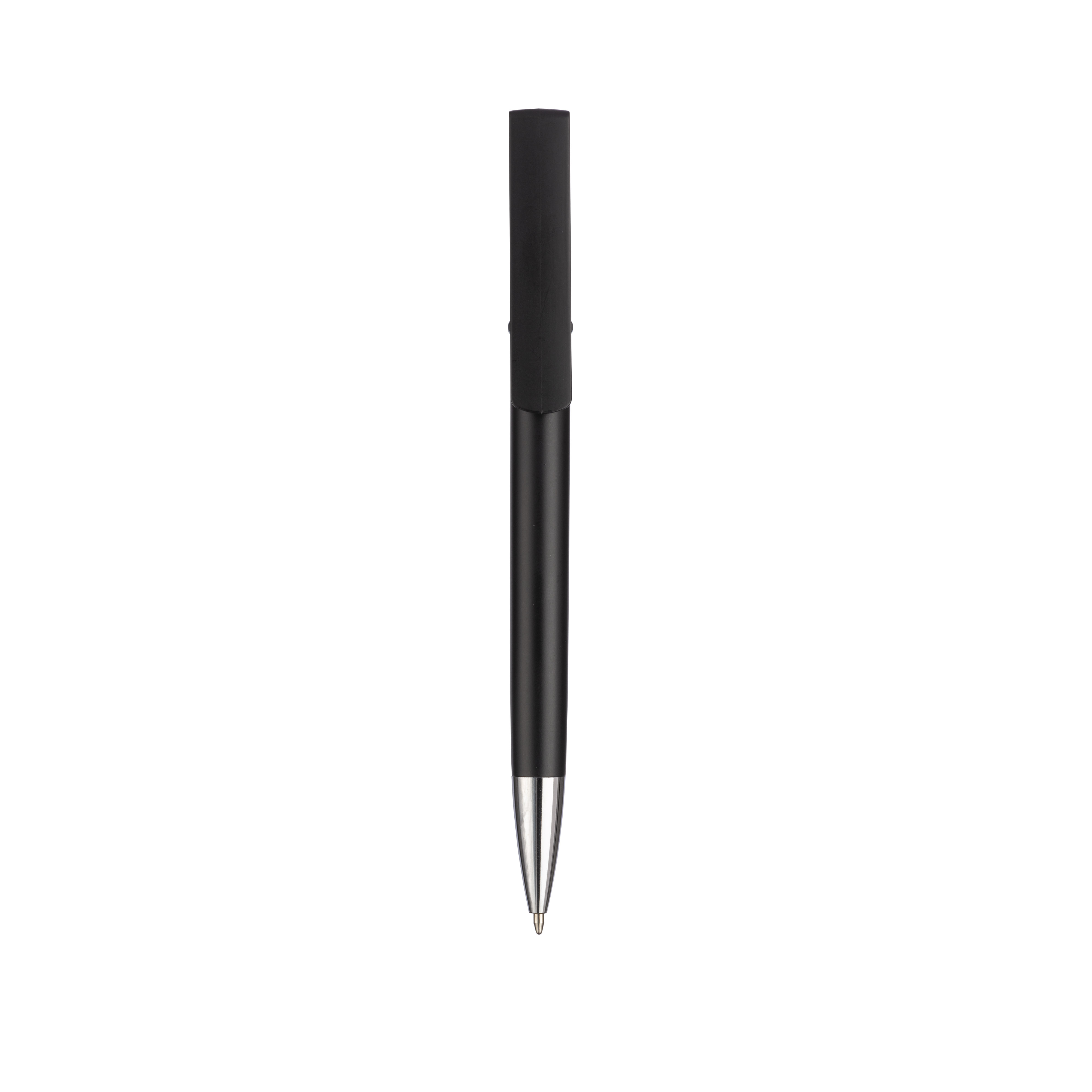 Plastic twist pen with metallic barrel, mobile phone holder and rubber  touch Black