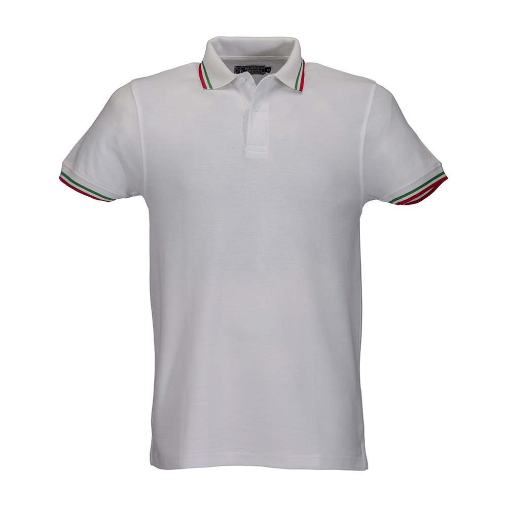 100% piqué cotton (180 g/m2) short-sleeved polo shirt with three-colour trims White M