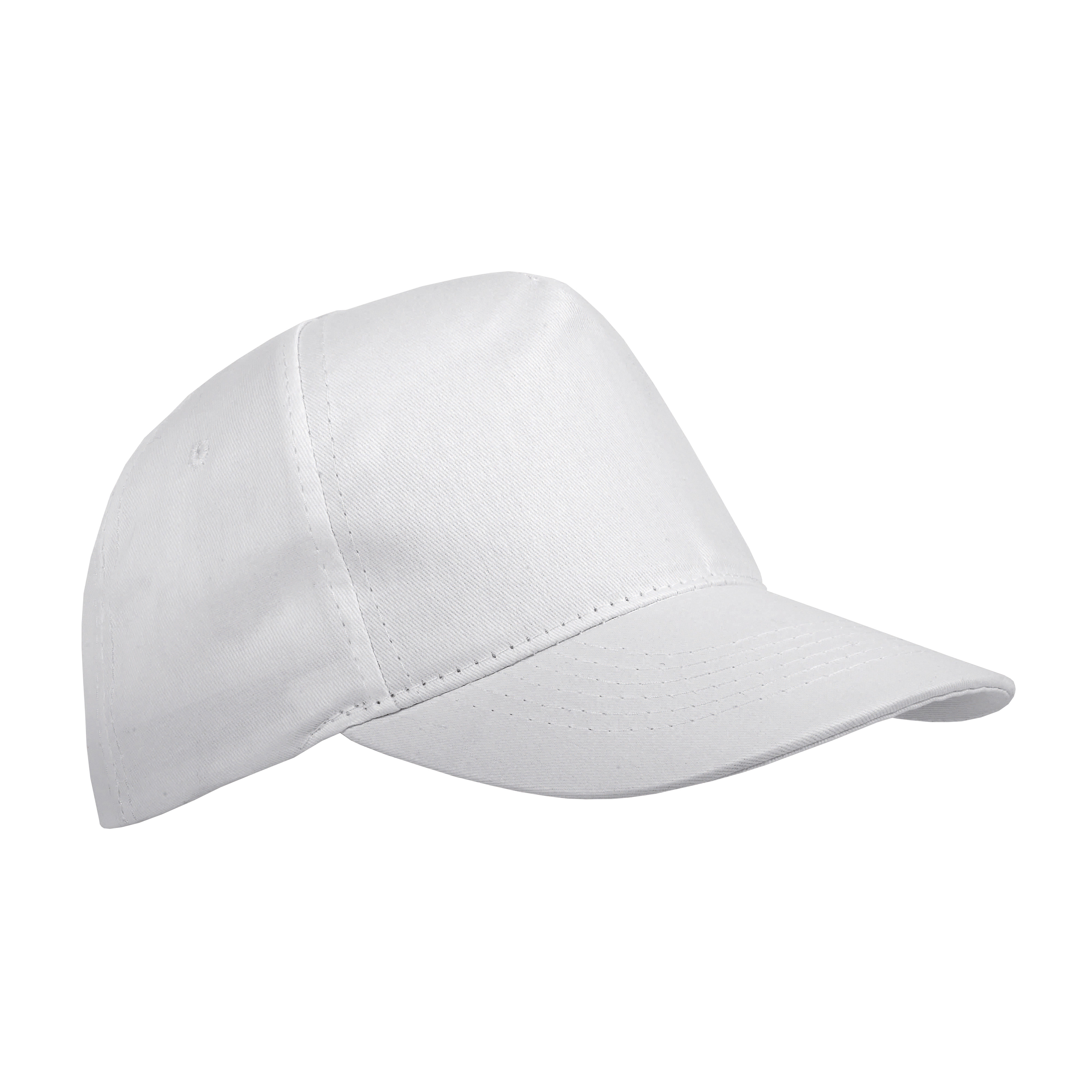 RPET 5-panel cap with embroidered eyelets and adjustable velcro strap White