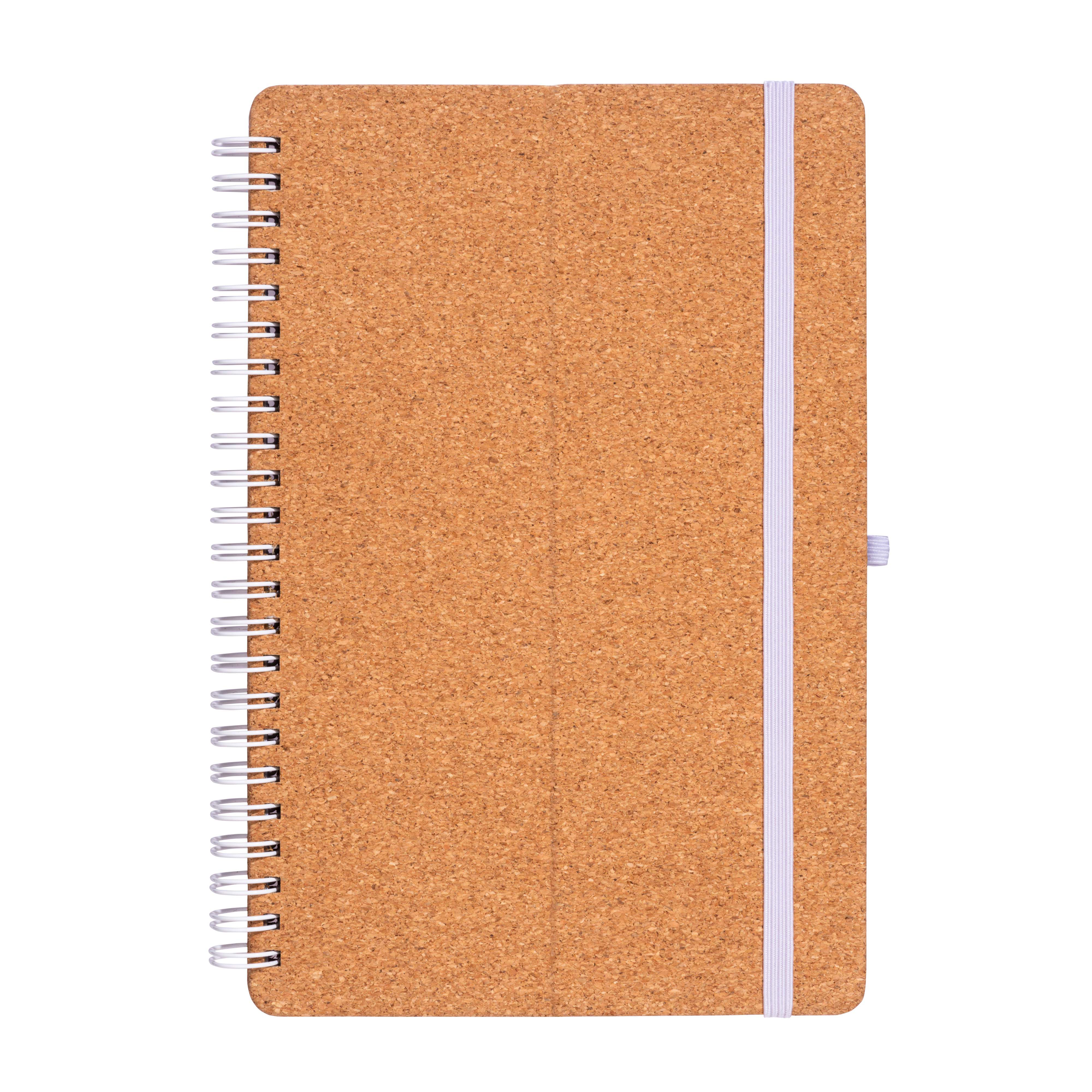 Cork wire o notebook with mobile phone holder. Natural