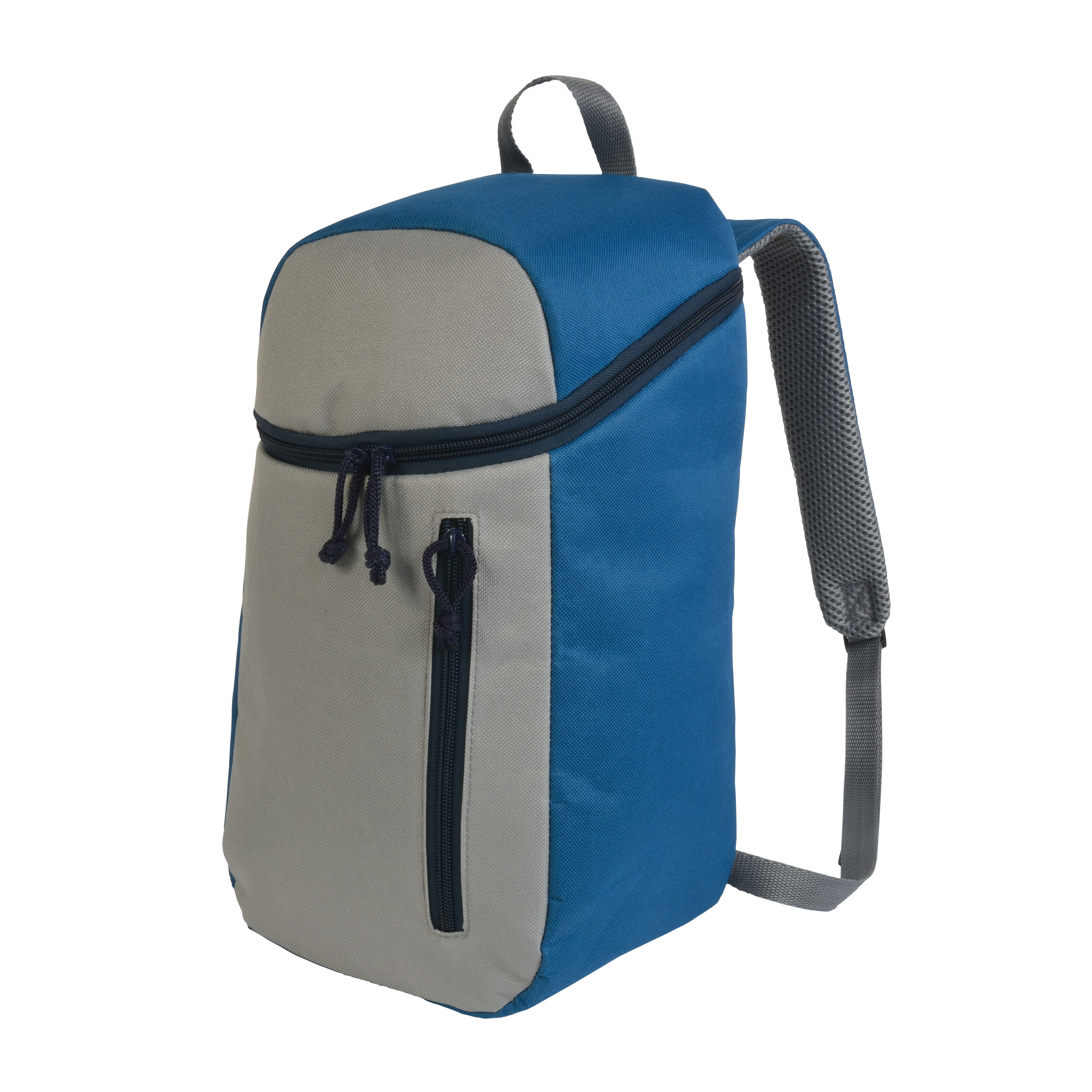 600 polyester cooler bag with front pcket and padded inner Grey/blue sky