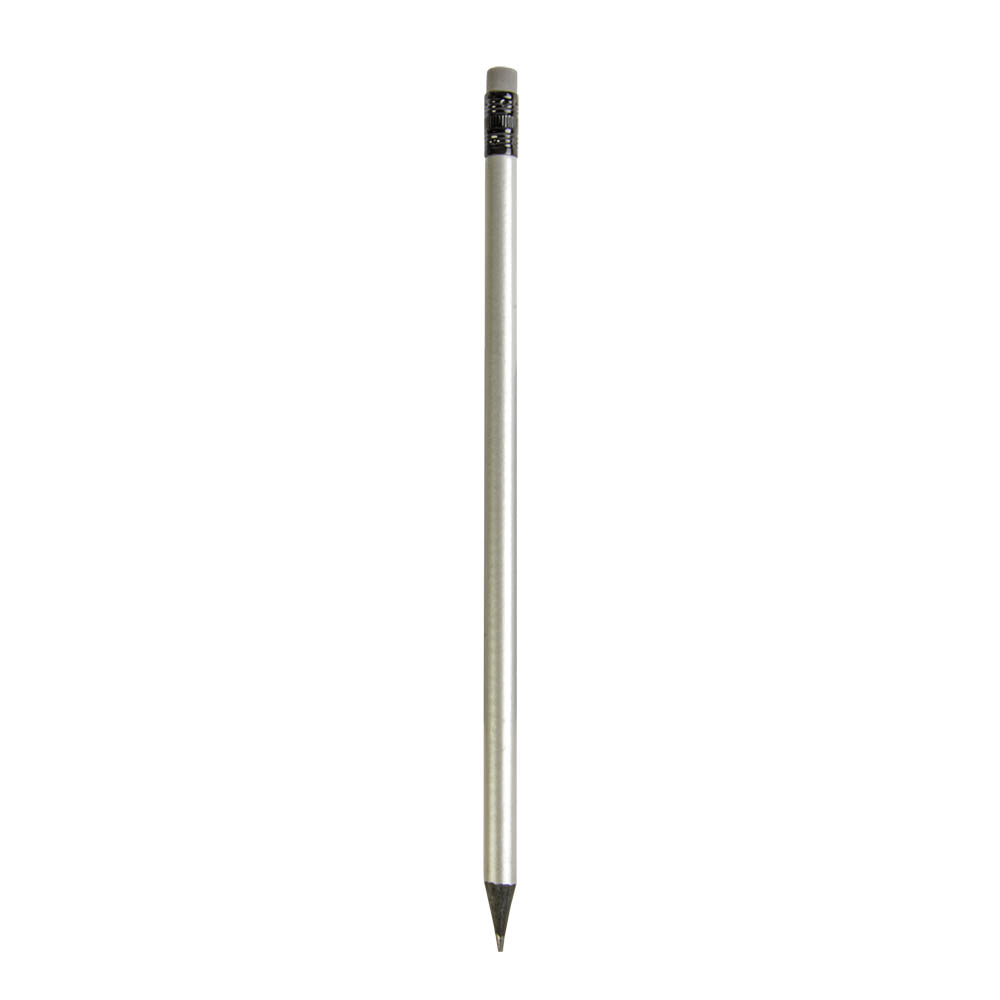 Sharpened HB pencil, round shape with eraser Silver
