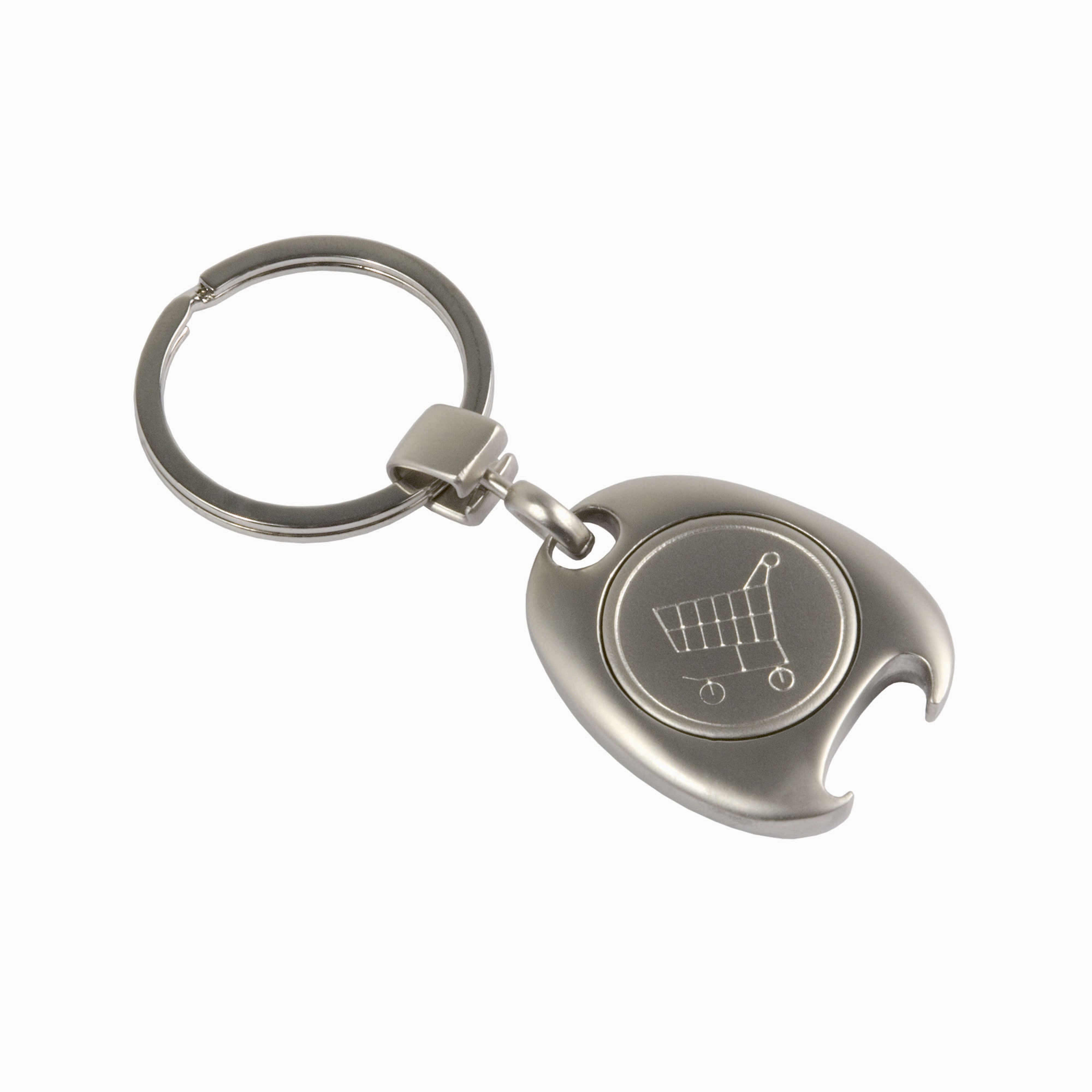 Metal key ring with shopping trolley token in a black box Silver