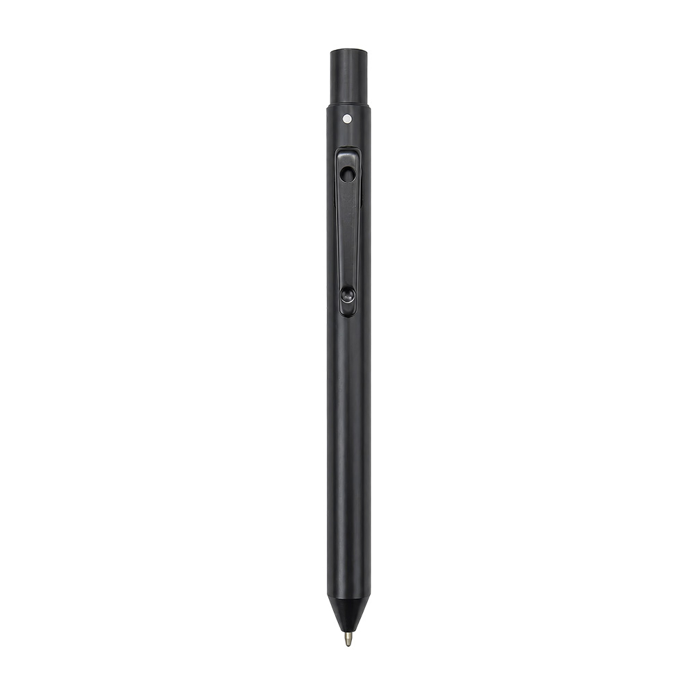 Metal retractable pen. Four refills (black, blue, red, green) Black