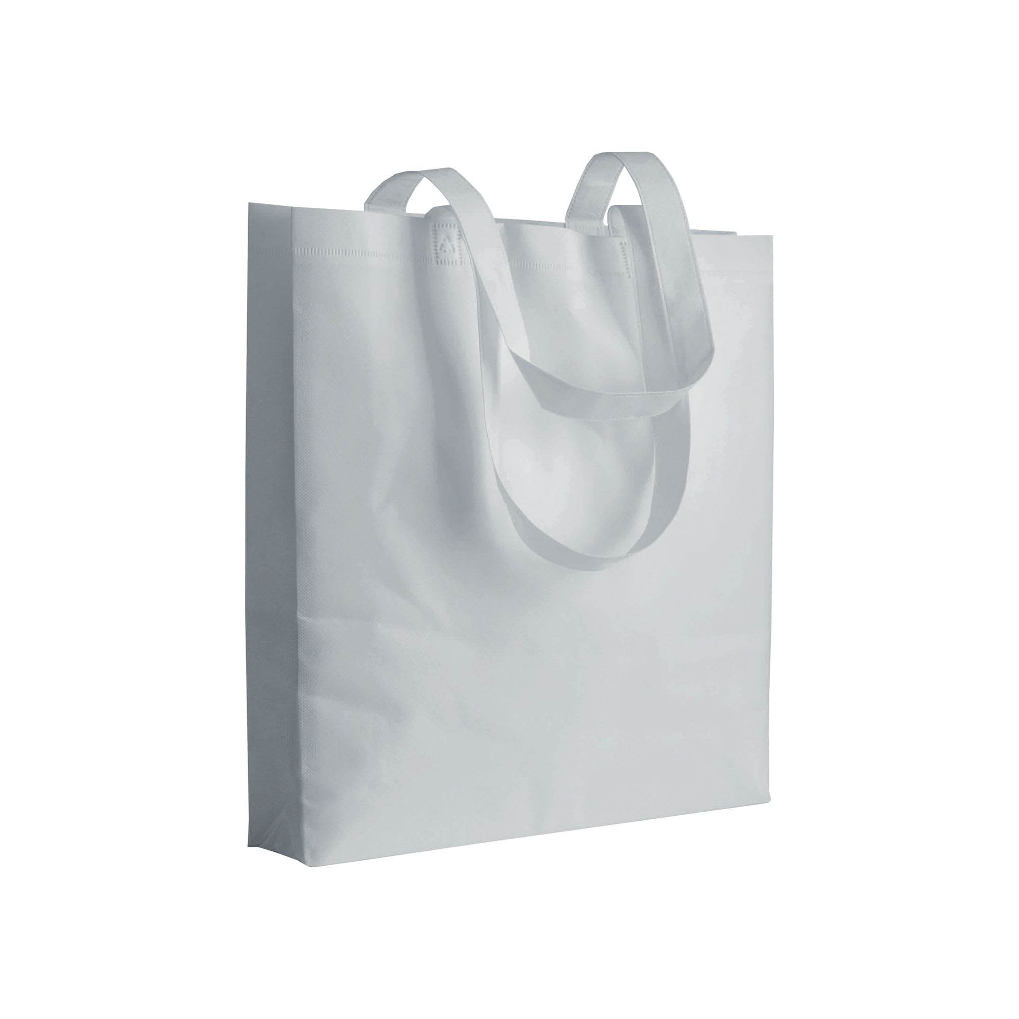 Heat-sealed 80 g/m2 non-woven fabric shopping bag with gusset and long handles White