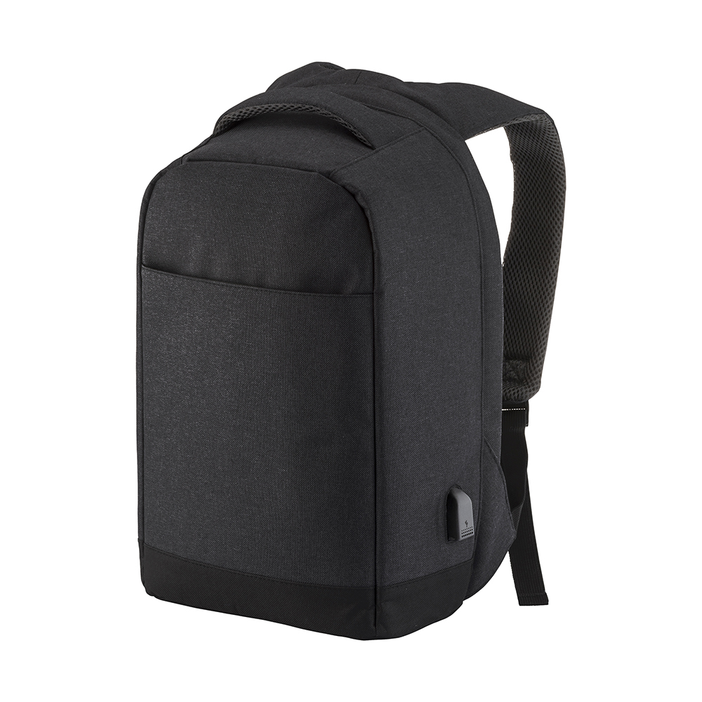 PC backpack with anti-theft closure, with USB socket, made of polyester Grey/black