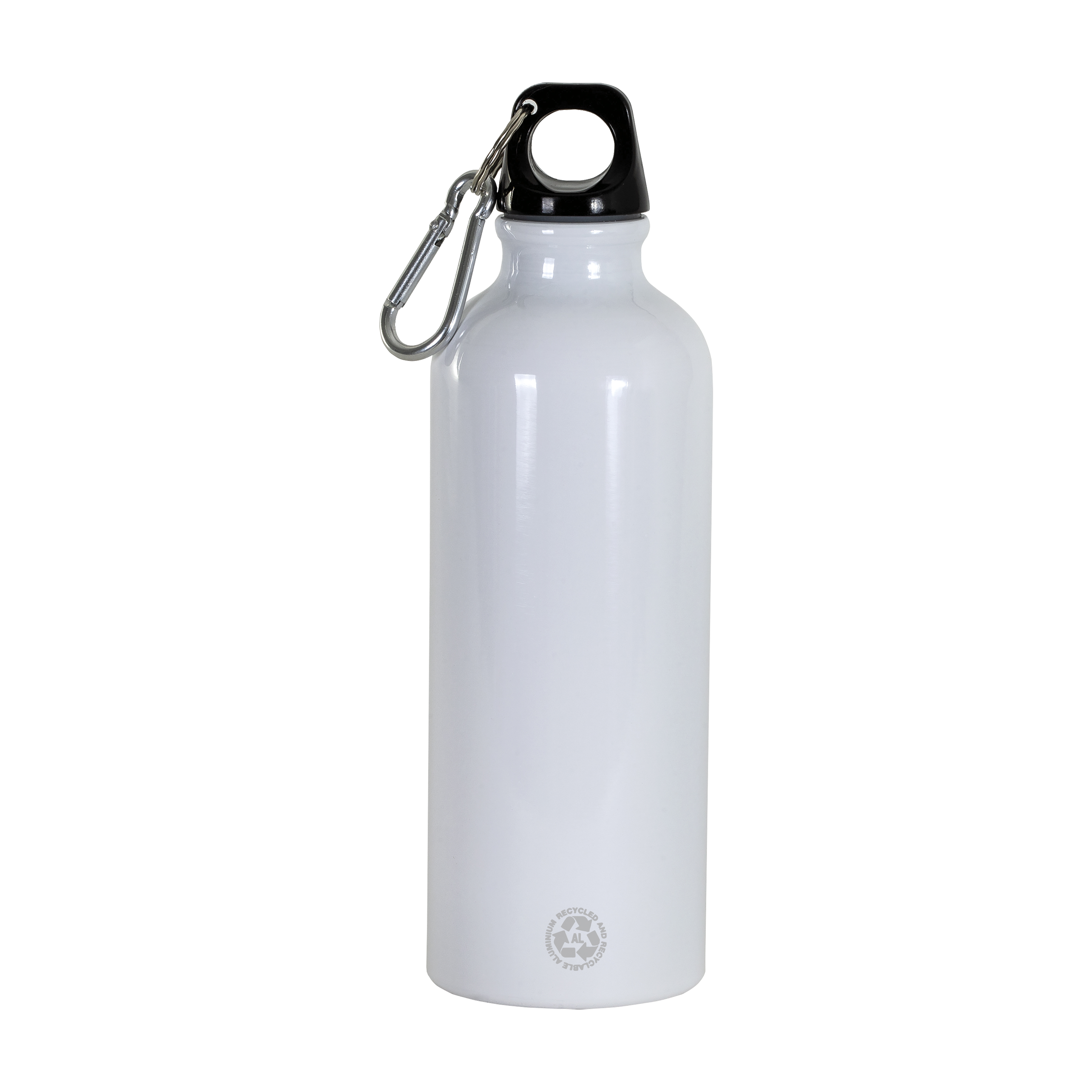 Recycled aluminum water bottle (500ml), with plastic cap and carabiner White