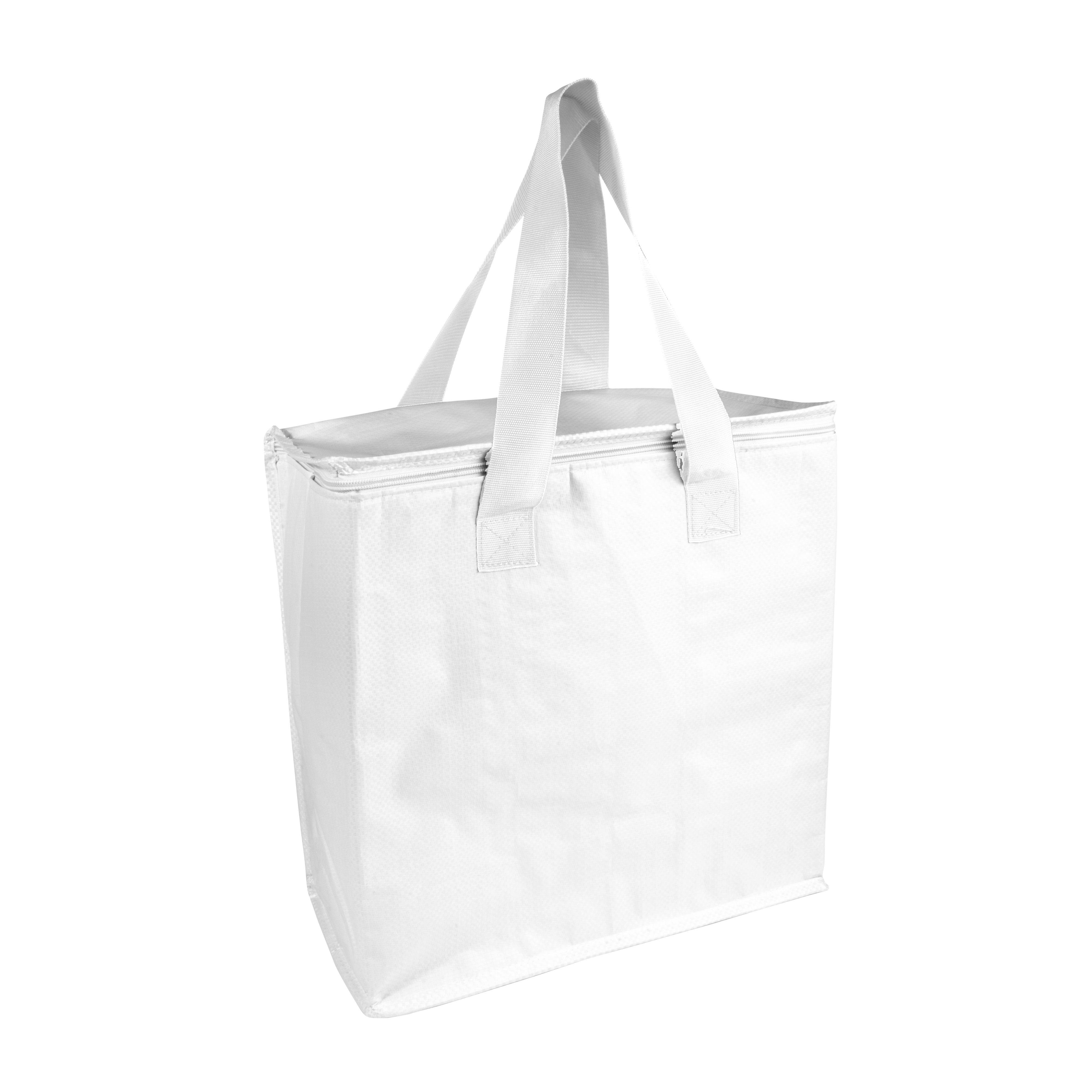 Laminated PP cooler bag 120 g/m2, coloured handles, zipper closure White