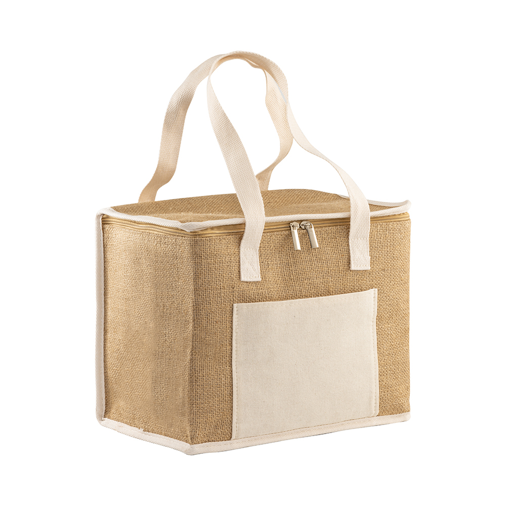 Jute cooler bag with silver interior Natural