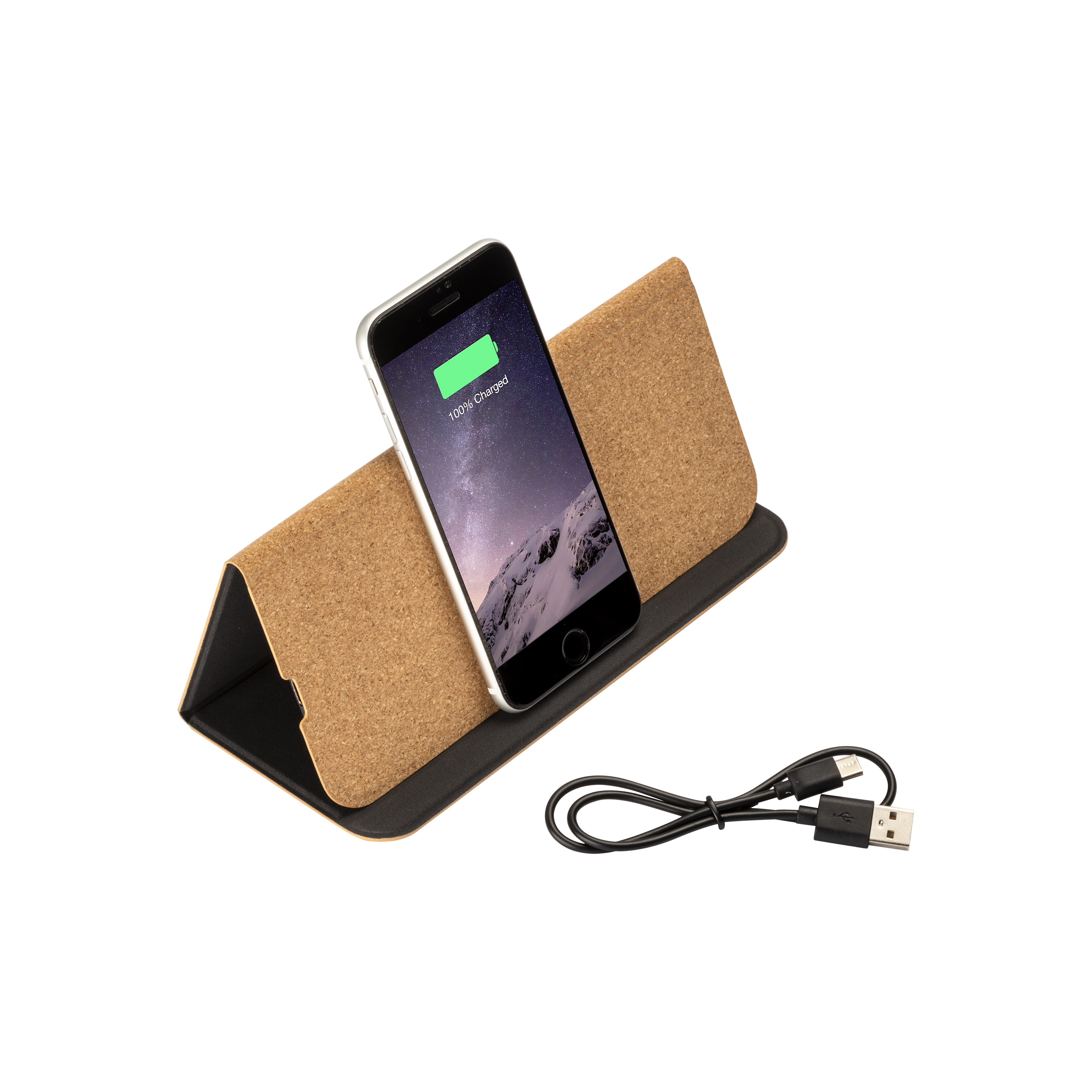 Tapis de souris et support pour téléphone portable en liège, avec chargeur wireless Natural