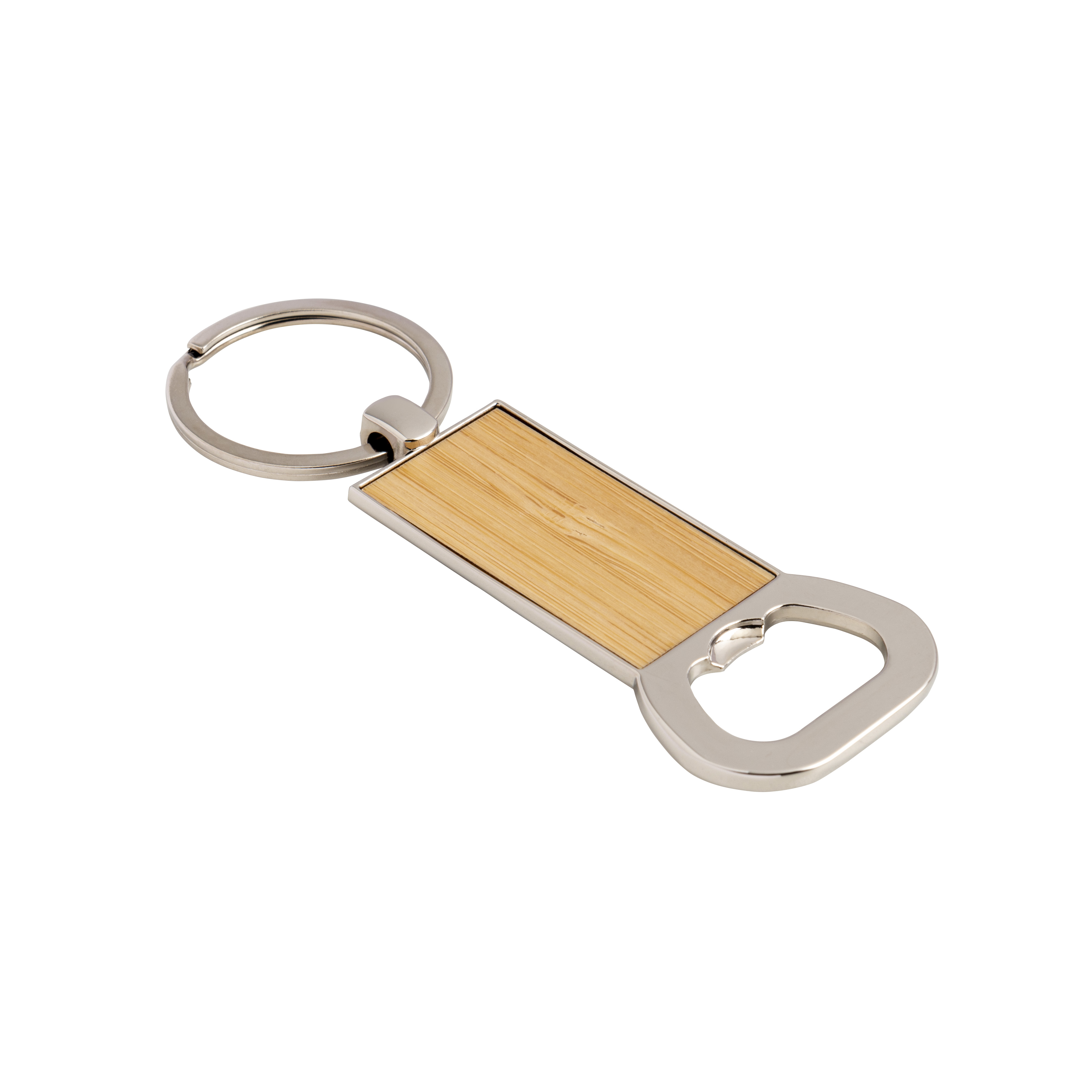 Metal and bamboo keychain with bottle opener Natural