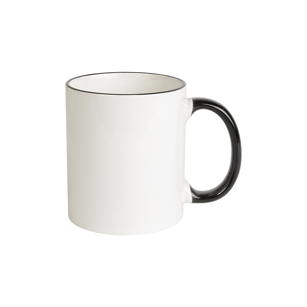 White grade A ceramic mug with coloured handle and edge, For dishwashers Black