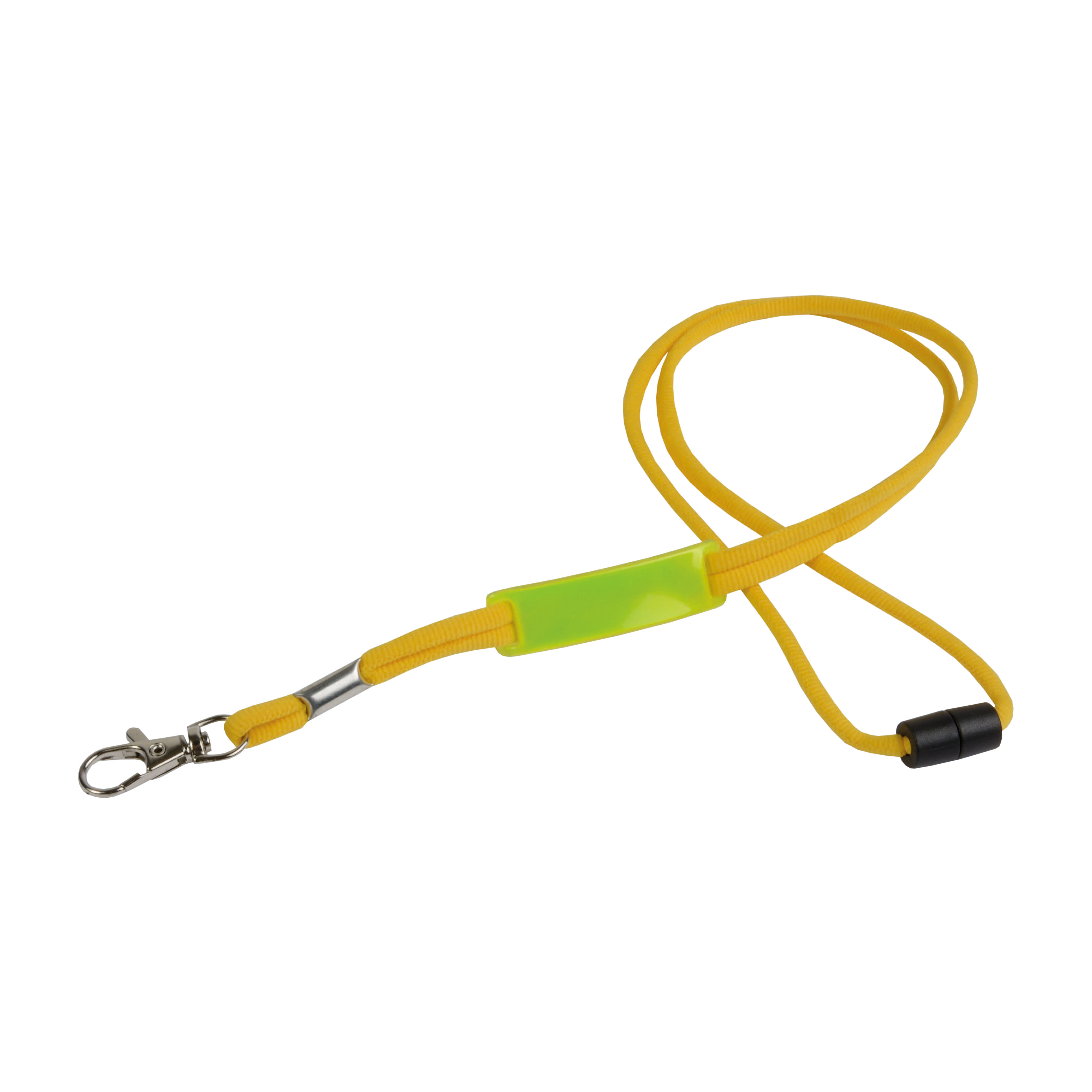 Badge/key string lanyard with customisable insert and choke-proof release clasp Yellow