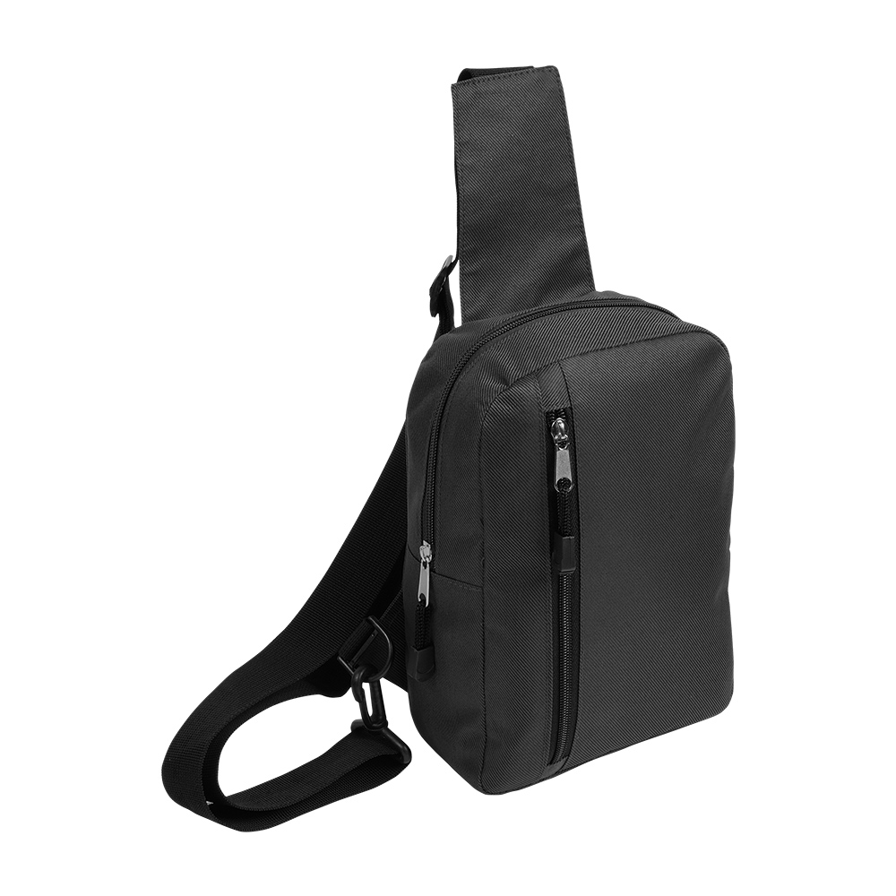 600D polyester man bag with adjustable shoulder strap for both the left and right shoulder Black
