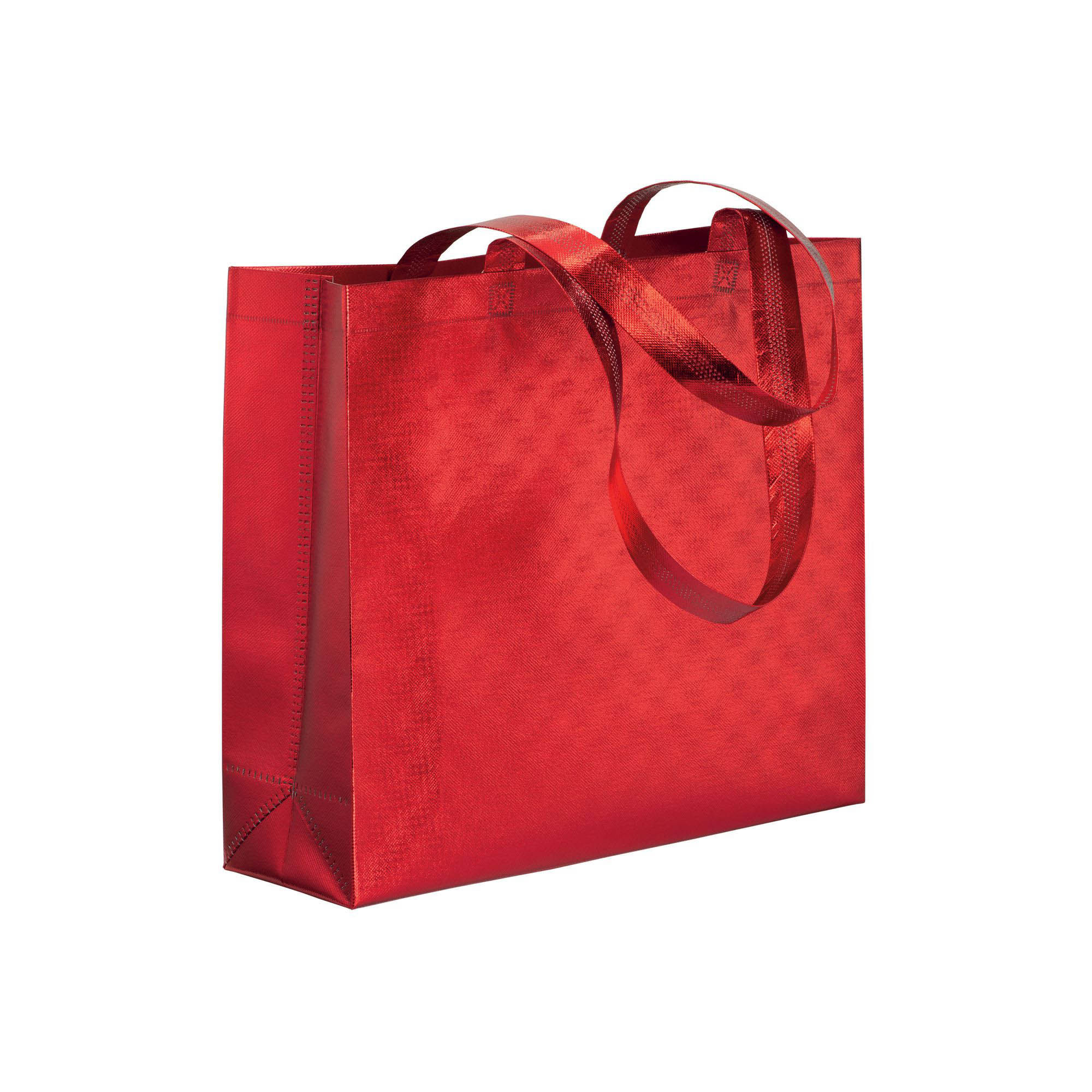Laminated non woven thermowelded shopping bag, long handles and gusset Red