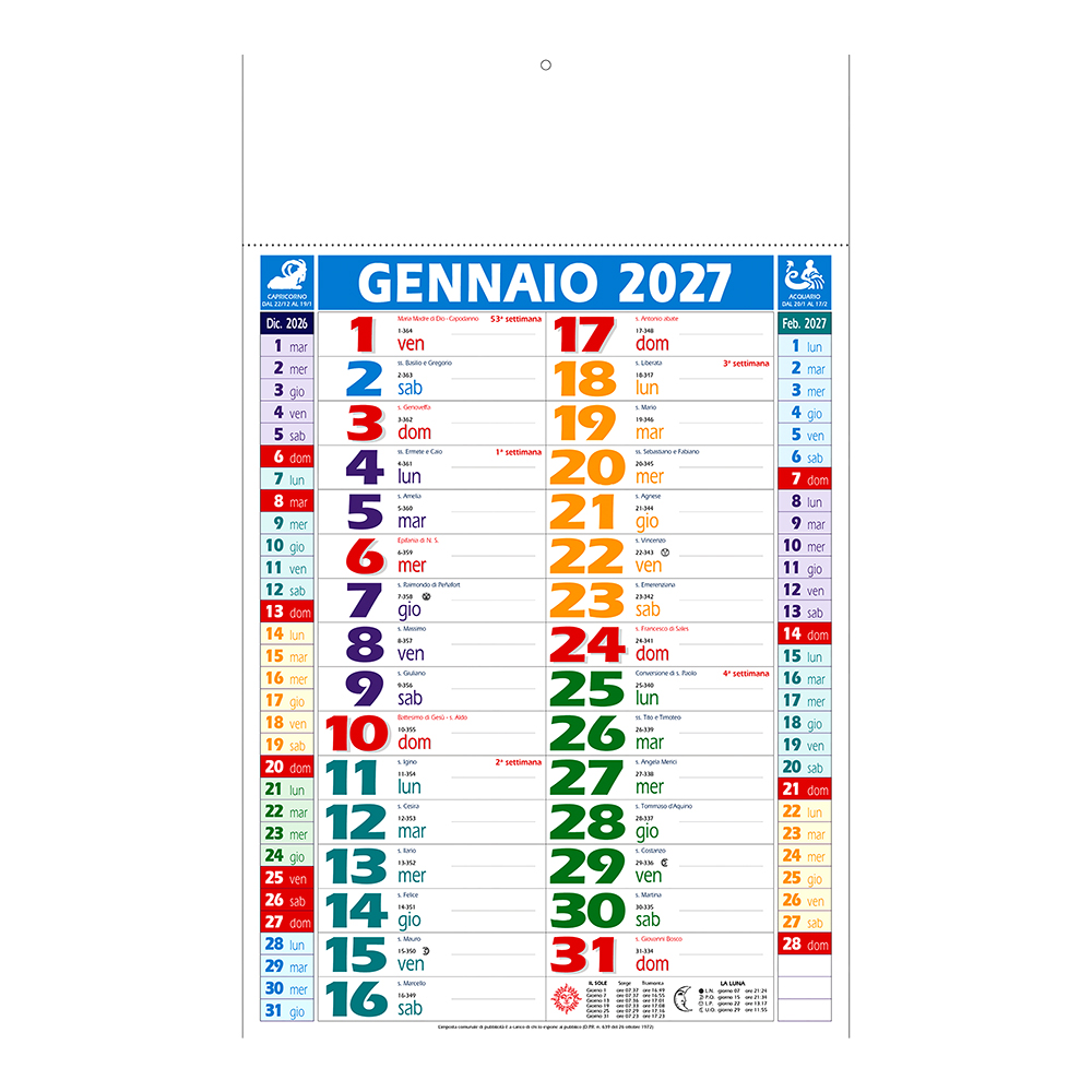 2027 Multicolour Monthly Wall Calendar, 12 sheets, coated paper, heat-sealed Multicolor