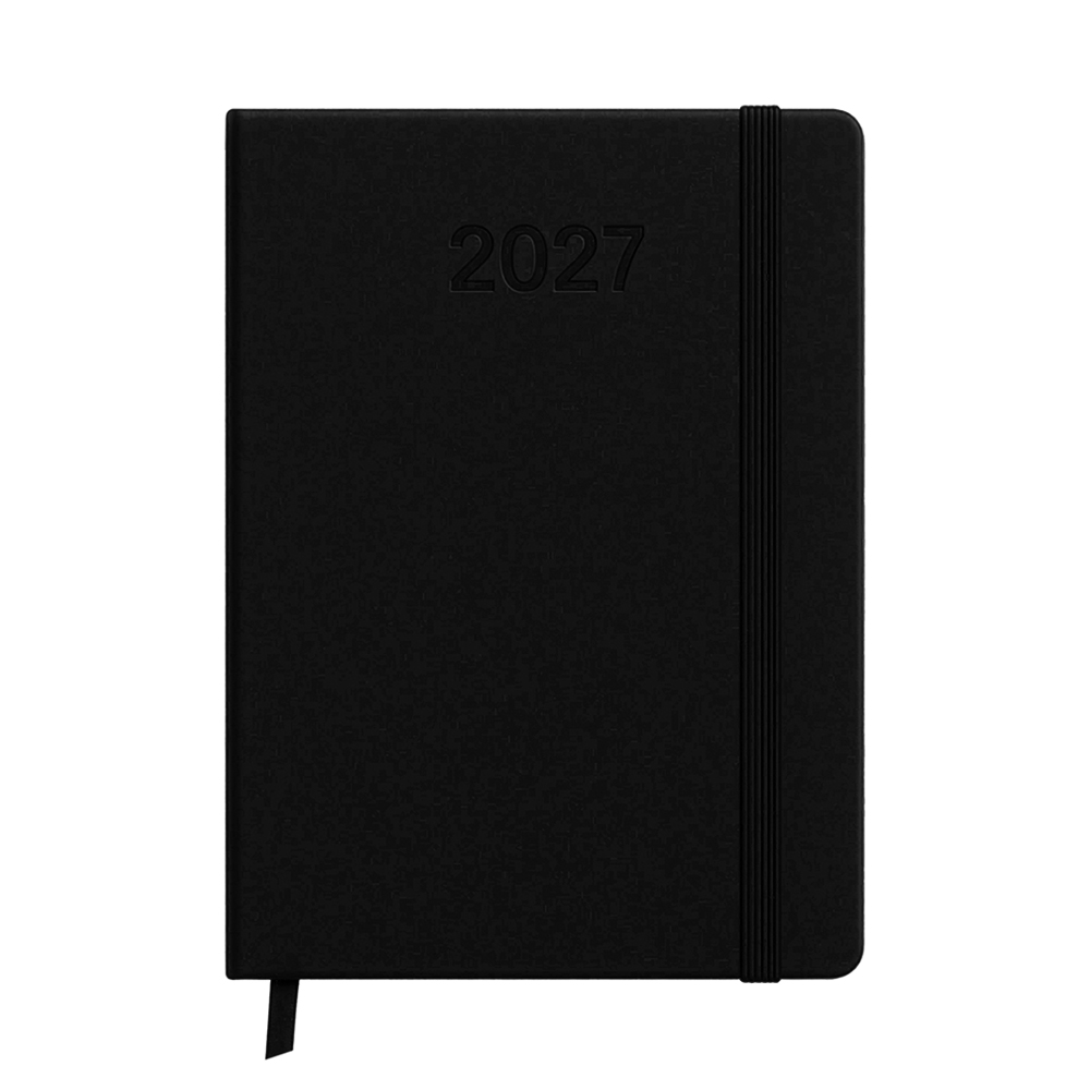 Daily planner 2027. Hard cover in thermo PU with colored page edges Black