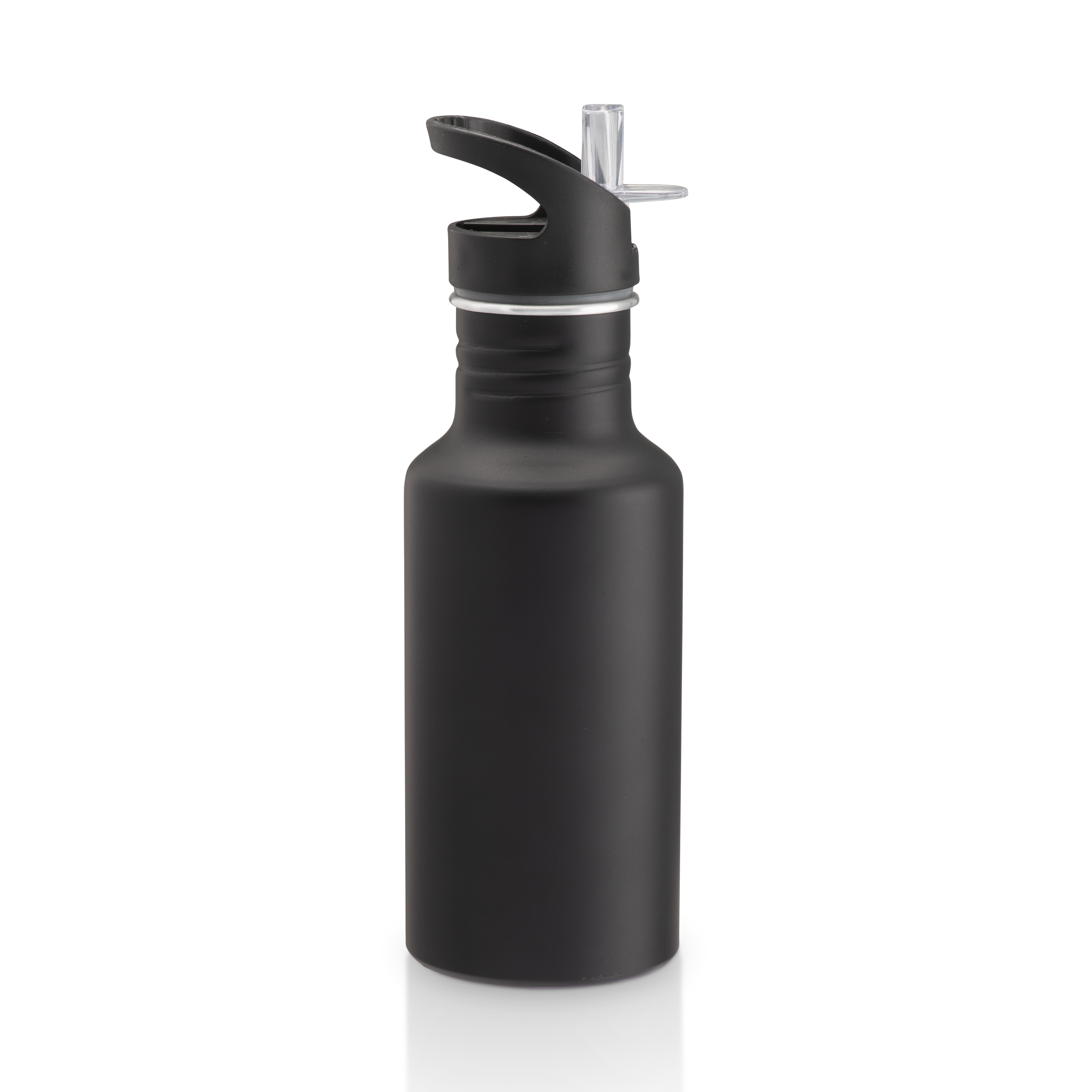 Aluminium sport bottle with straw (600 ml) Black