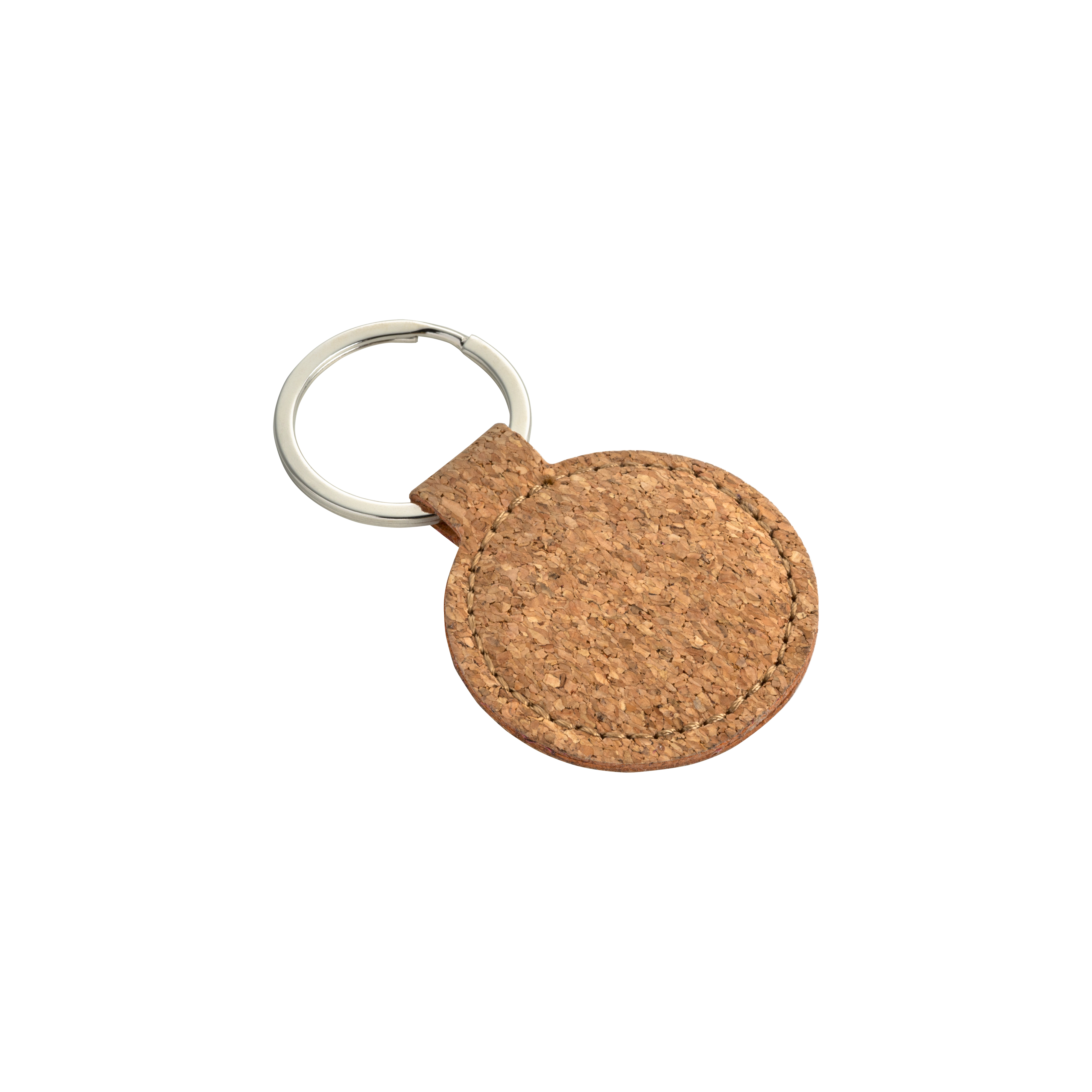 Round metal and cork keychain Natural