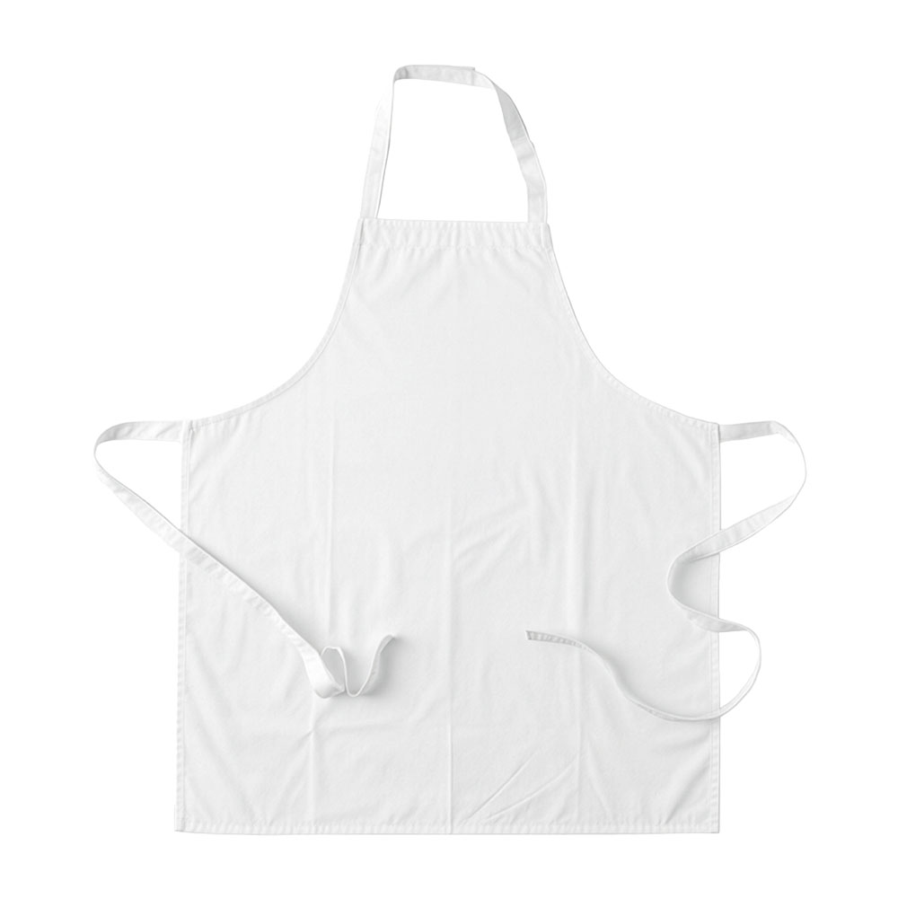Long kitchen apron in polyester and cotton. Velcro neck closure White
