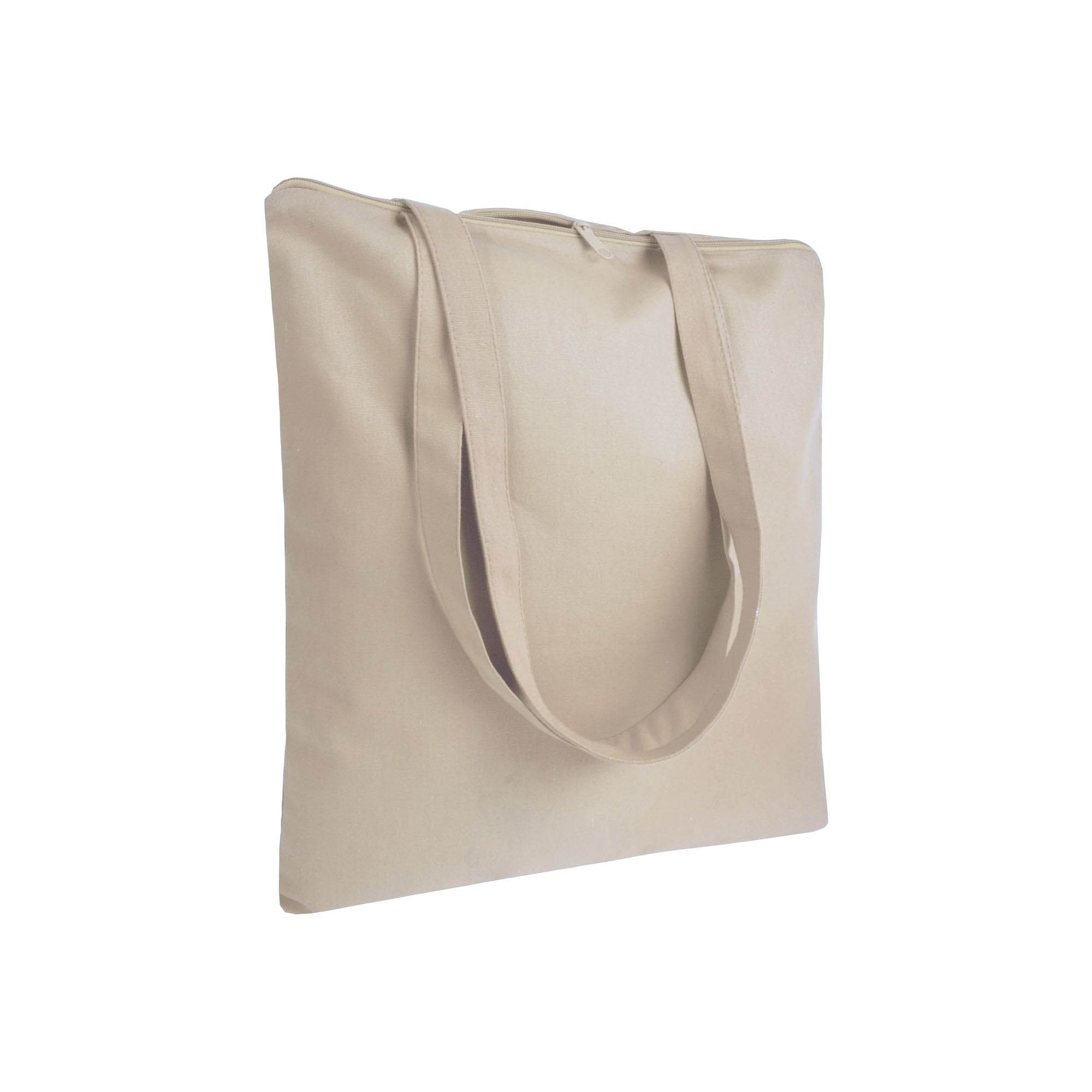 220 g/m2 cotton shopping bag, long handles, zip closure Natural