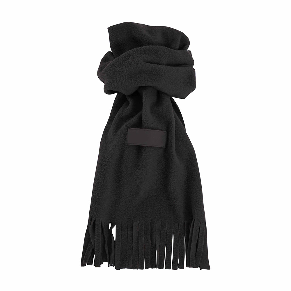 Fleece scarf. With fringes. With label for customization Black