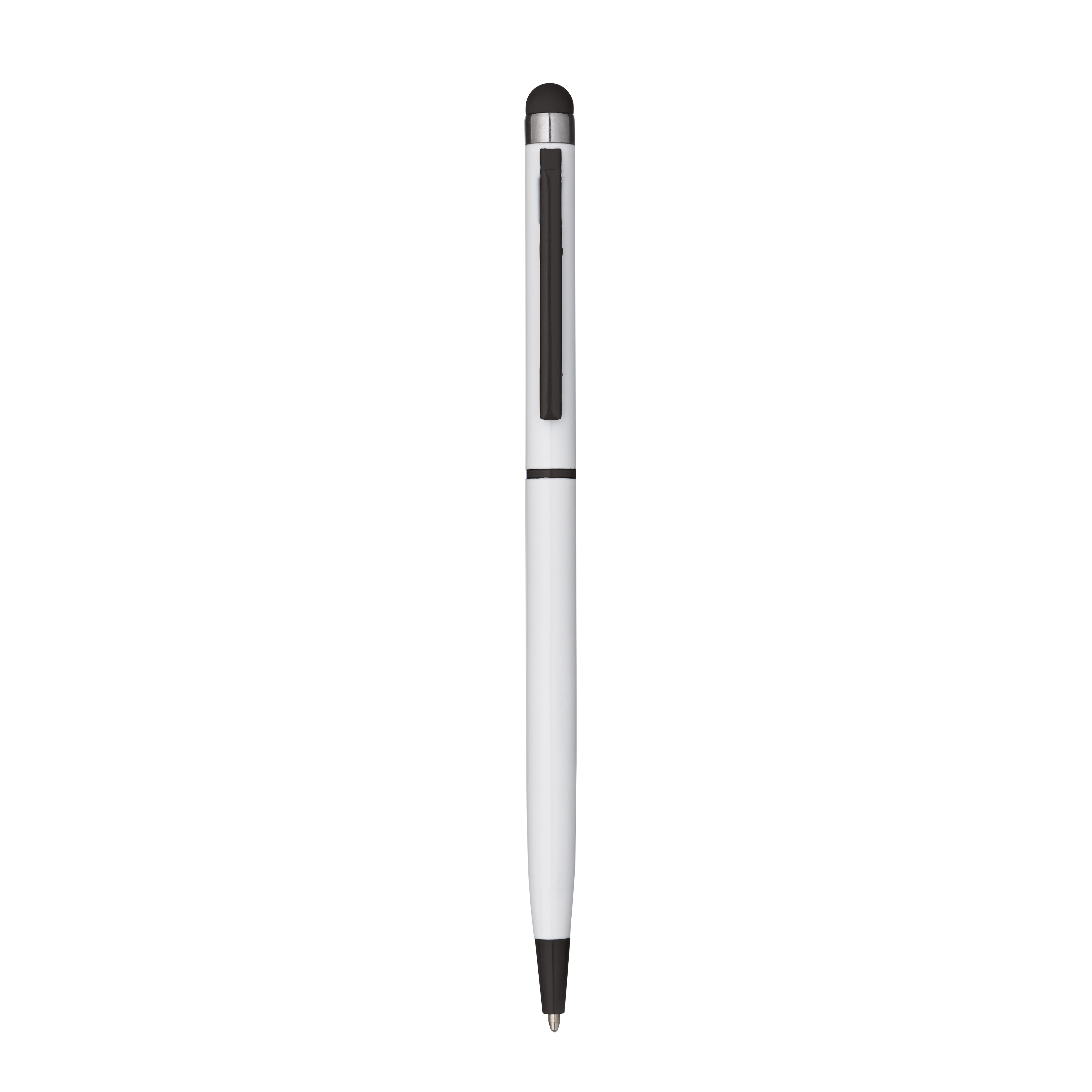Metal twist pen, with touchscreen, clip and matching tip. Black