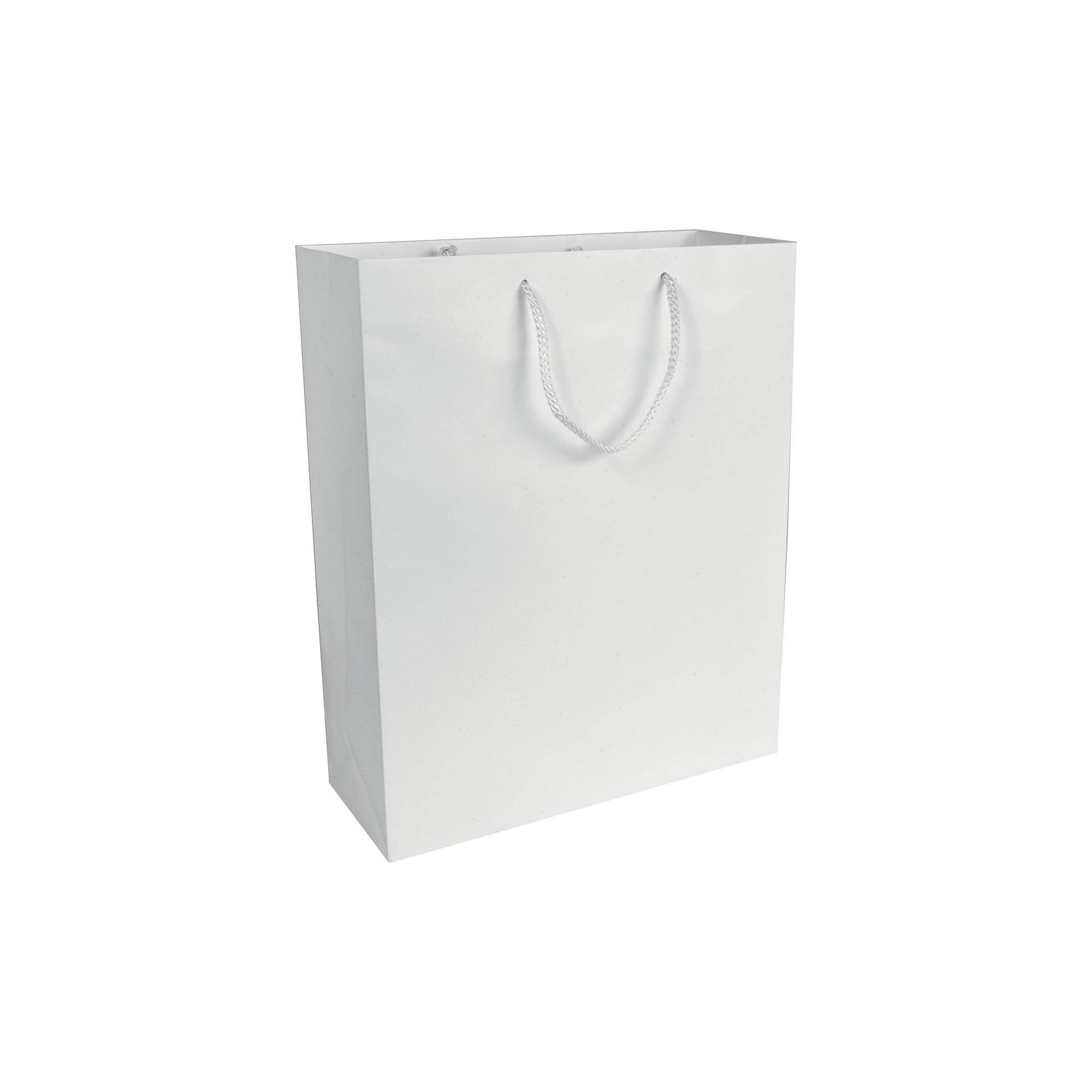 157 g/m2 matte laminated paper shopping bag with gusset and bottom reinforcement White