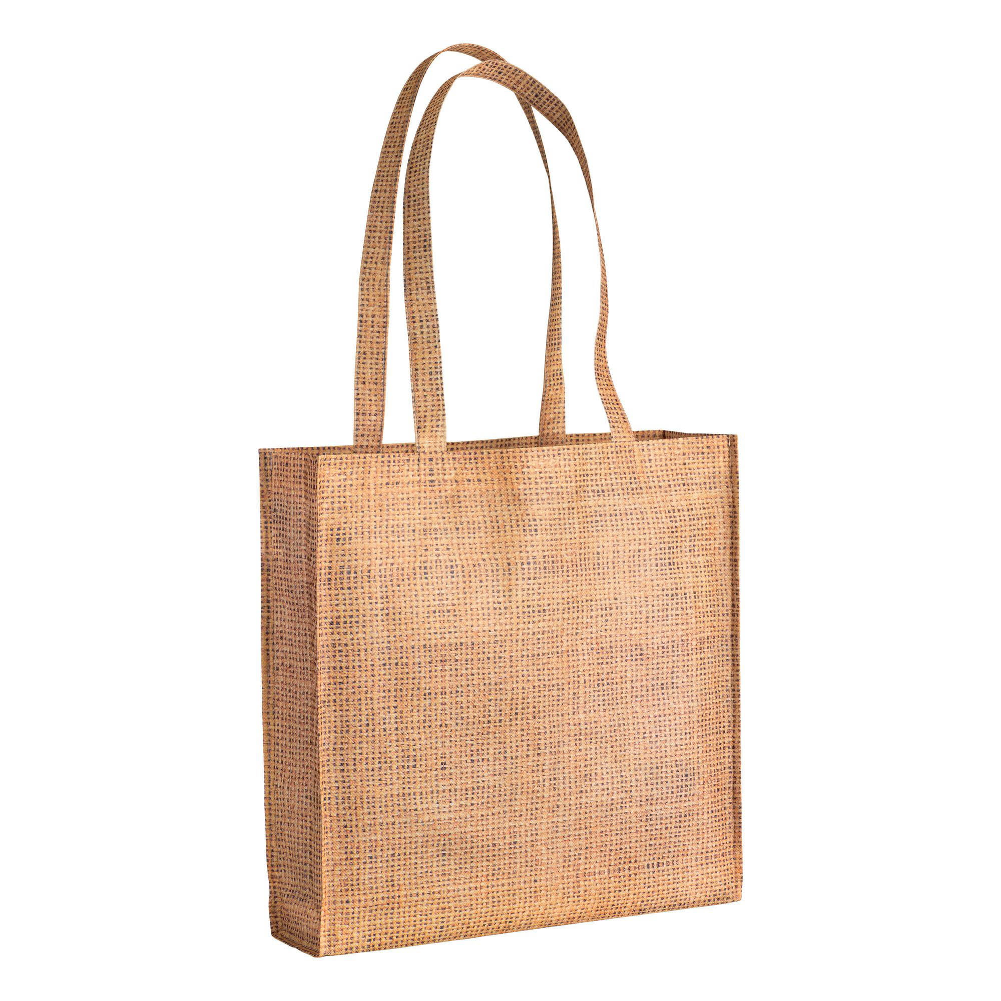 Not woven shopping bag printed with jute-effect,with long handles and gusset Natural