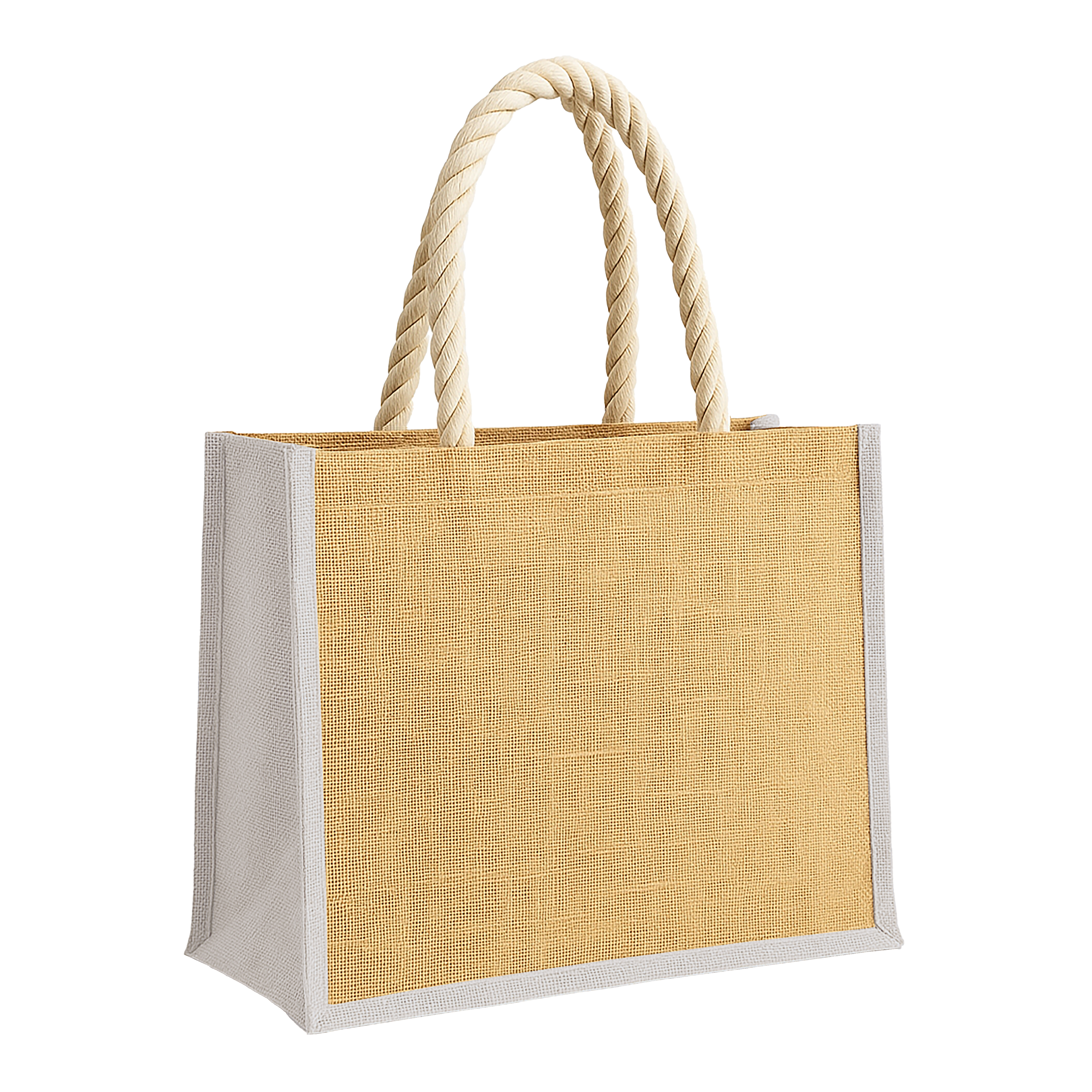Jute bag with long rope handles and coloured inserts. With gusset White
